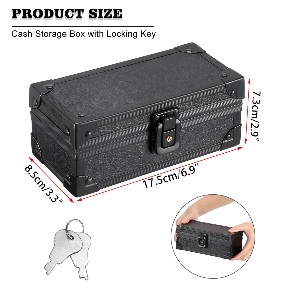 Hipiwe Black Lockable Cash Box Money Storage Case with Lock Aluminium Alloy Money Organizer Currency Tray Piggy Bank for Collector