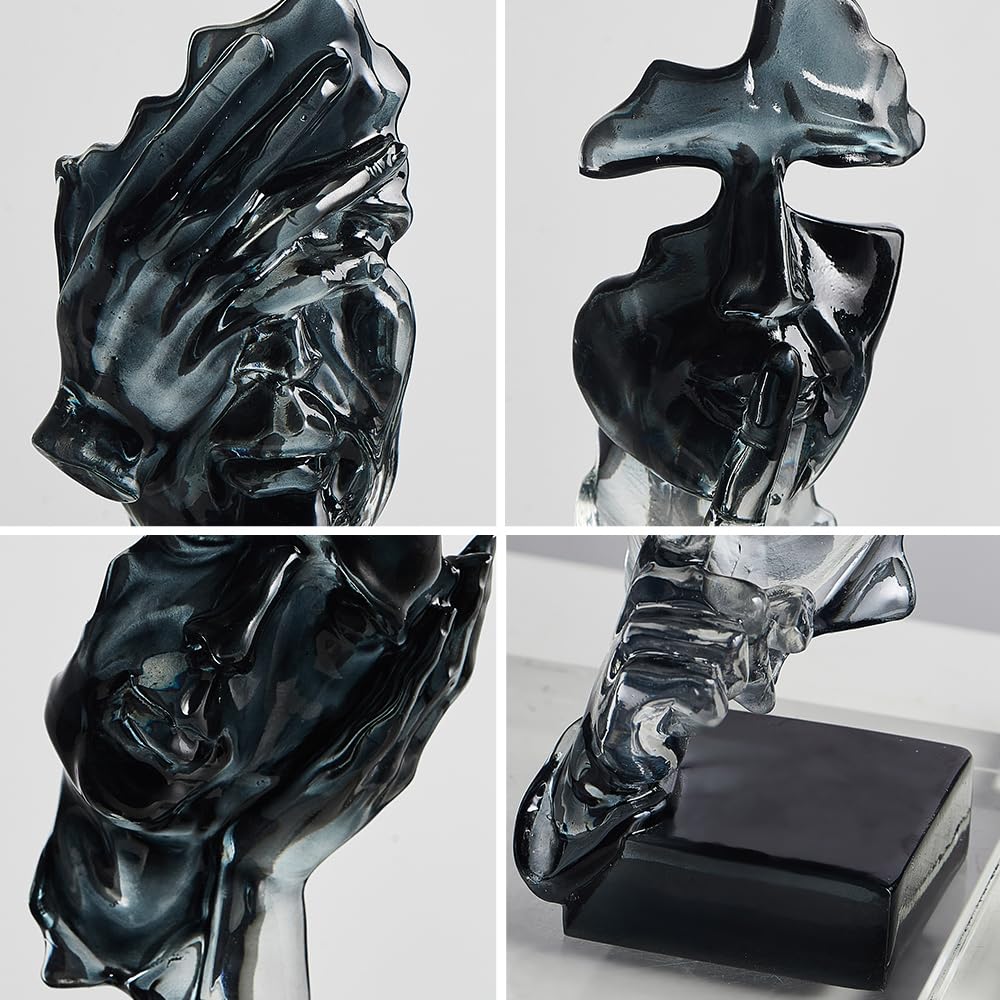 XINXUAN 3PCS Thinker Statue Set : Silence is Gold Abstract Art Statue- Modern Home Resin Sculpture, Piano, Desktop, Office, Study Decoration (Smoke Grey)