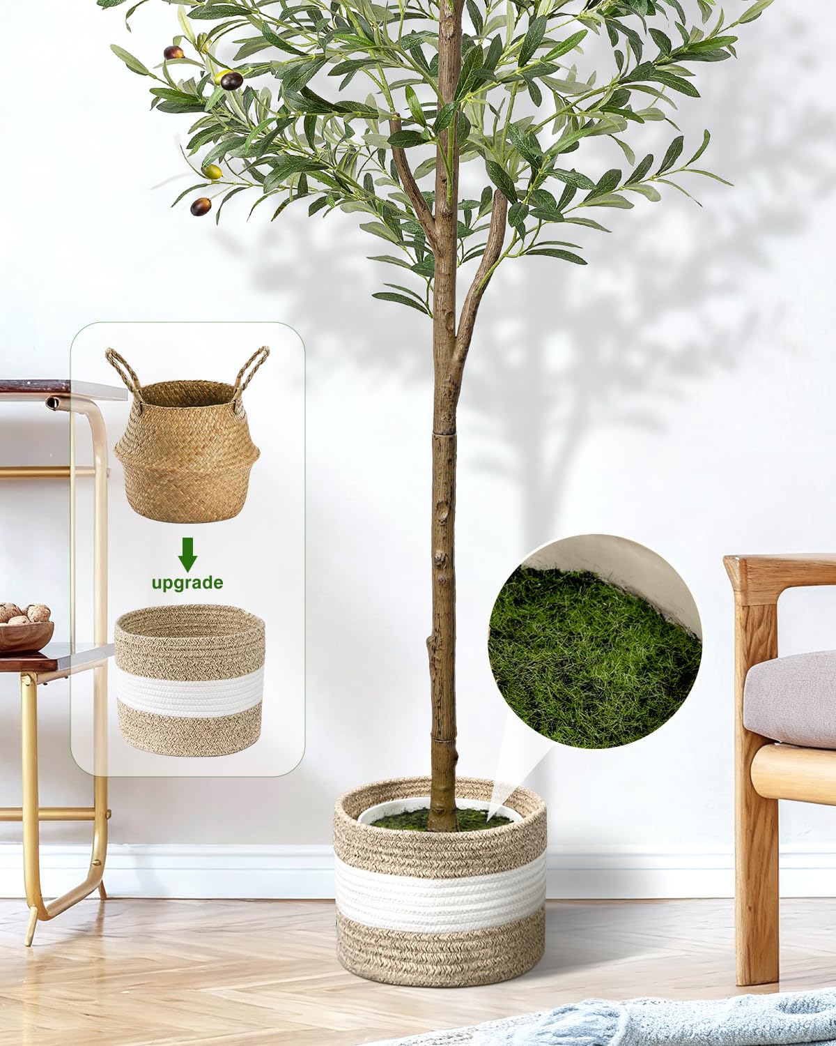 LuceAlberi 6FT Artificial Olive Tree - Indoor Tall Faux Olive Trees with Planter&Basket, Large Fake Olive Silk Tree Realistic Olive Plants with Branches and Fruits for Home Decor Office Living Room