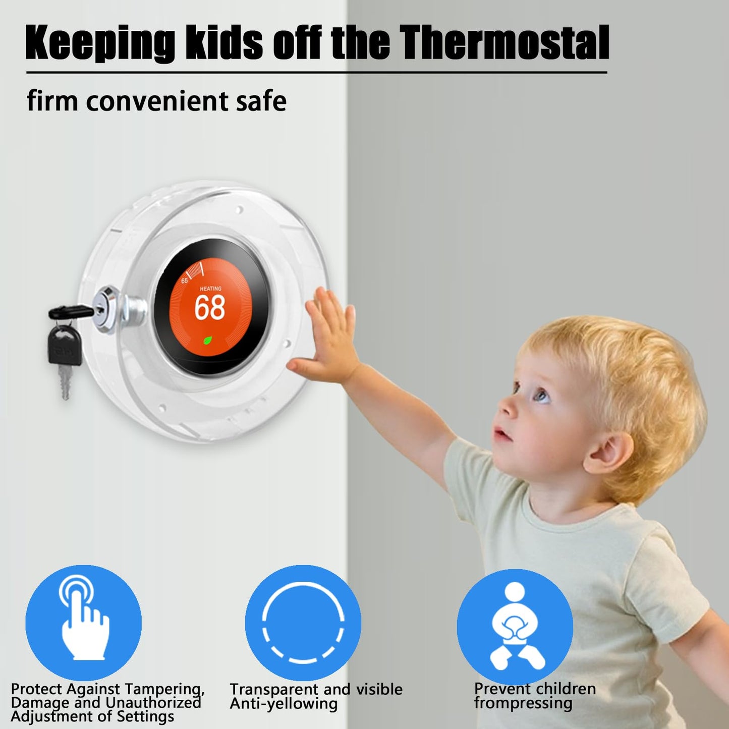 Round Thermostat Lock Case with Key, Upgraded,Thermostat Cover Universal, Thermostat Lock Case Clear, Wall Thermostat Guard, Fits Round Nest Thermostat(3.5x3.5x1.9 in) or Smaller