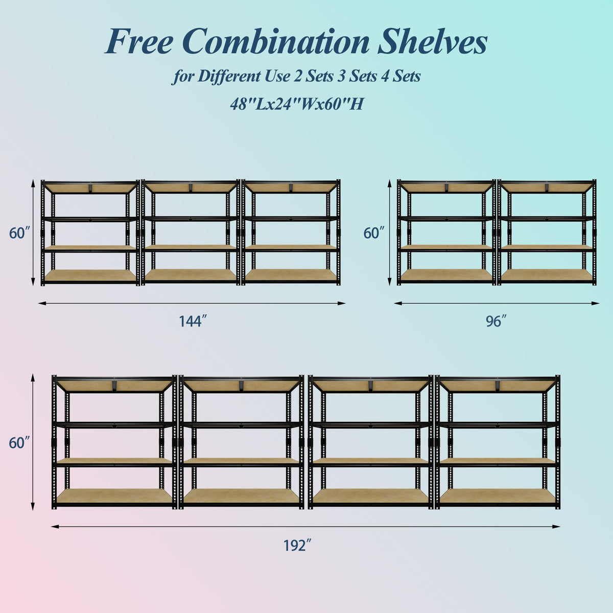 Heavy Duty Metal Storage Shelves, Adjustable 4-Tier Garage Shelving Unit with Eco-Friendly MDF Wood Board, 48" L x 24" W x 59.8" H, 640 lbs Load Capacity Per Shelf, Black, Ideal for Warehouse Storage