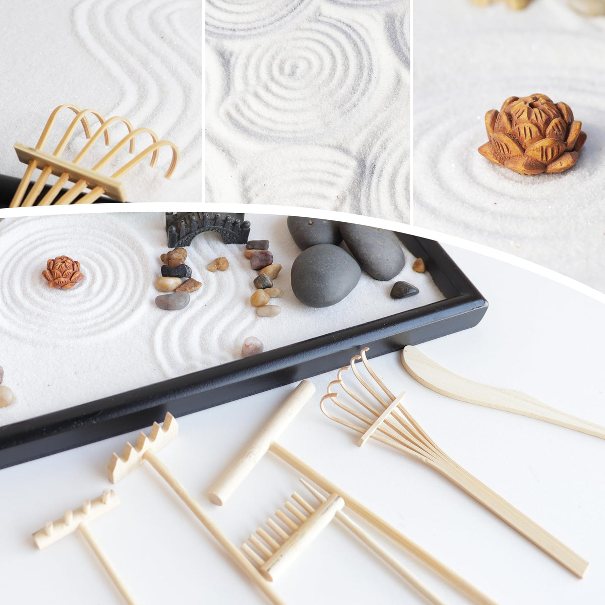 YUNGCHI Zen Garden for Desk Mini Japanese Sand Desktop Office Miniature Zen Garden Box with Kit 11.8 X 7.9 in