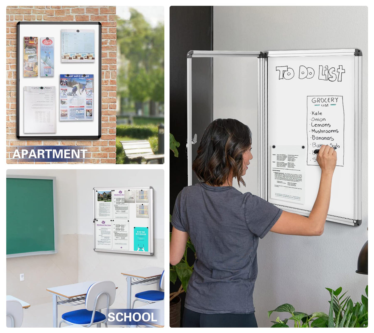 SWANCROWN Enclosed Notice Board Magnetic Bulletin Boards for Office with Locking Door,Black Frame, 26x20in (4XA4)