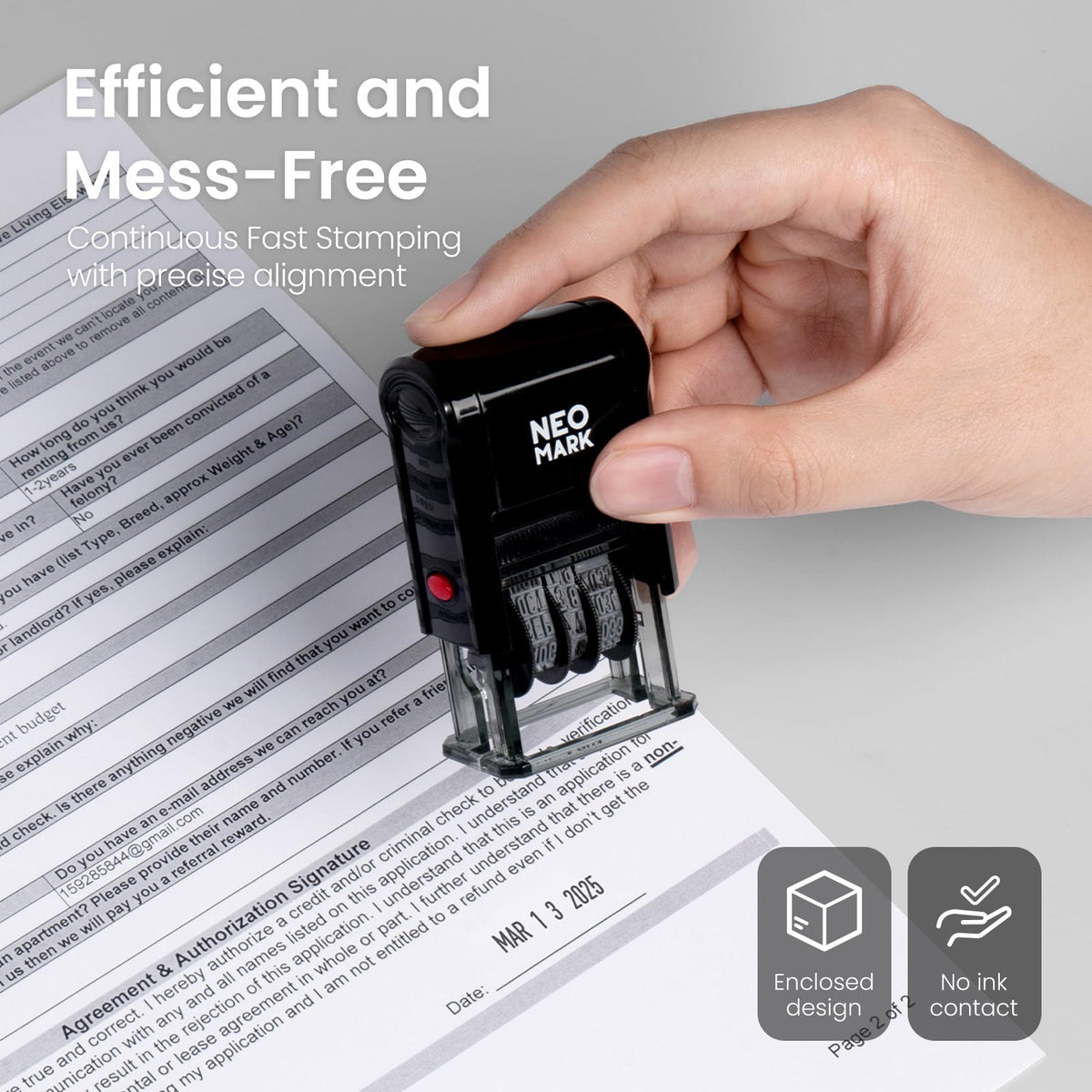 NEO MARK Self-Inking Date Stamp,12-Year Adjustable Rubber Dater, Ideal for Business, Receiving, Accounting & Expiration - with an Extra Refill Ink Pad
