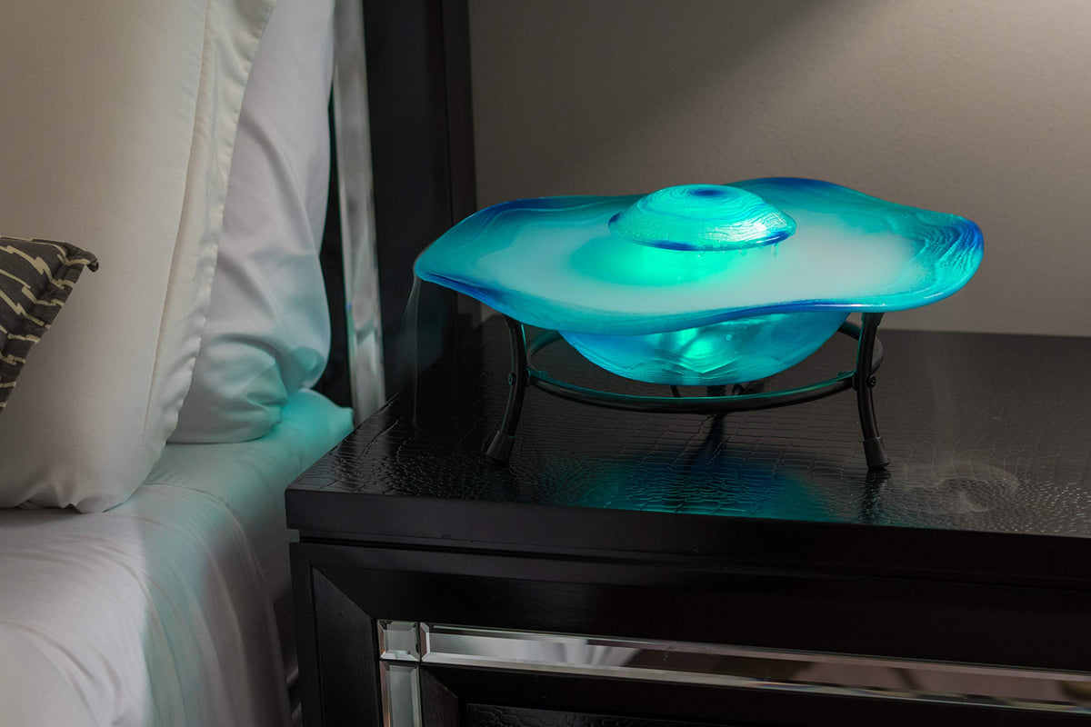 XBrand 8" Color-Changing LED Mist Indoor Tabletop Fountain, Freestanding Water Feature with Inline Control, Aromatherapy Humidifier, Glass & Metal, Blue