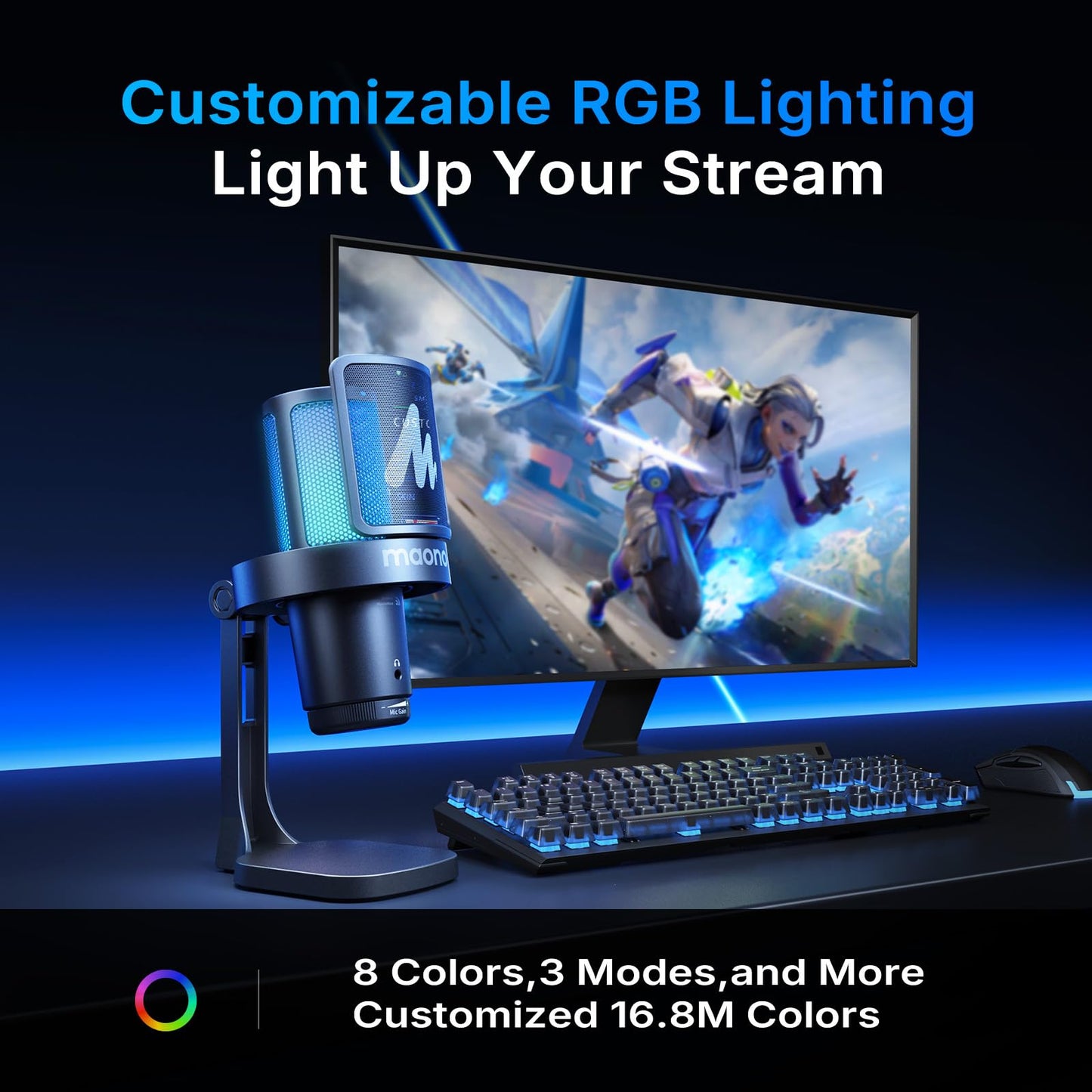 MAONO DGM20W Wireless Microphone for PC, Condenser USB Mic for Gaming Streaming with Noise Cancellation & Quick Mute,Gain Control,RGB,Software, Computer Desktop Mic for PS5 Twitch Discord