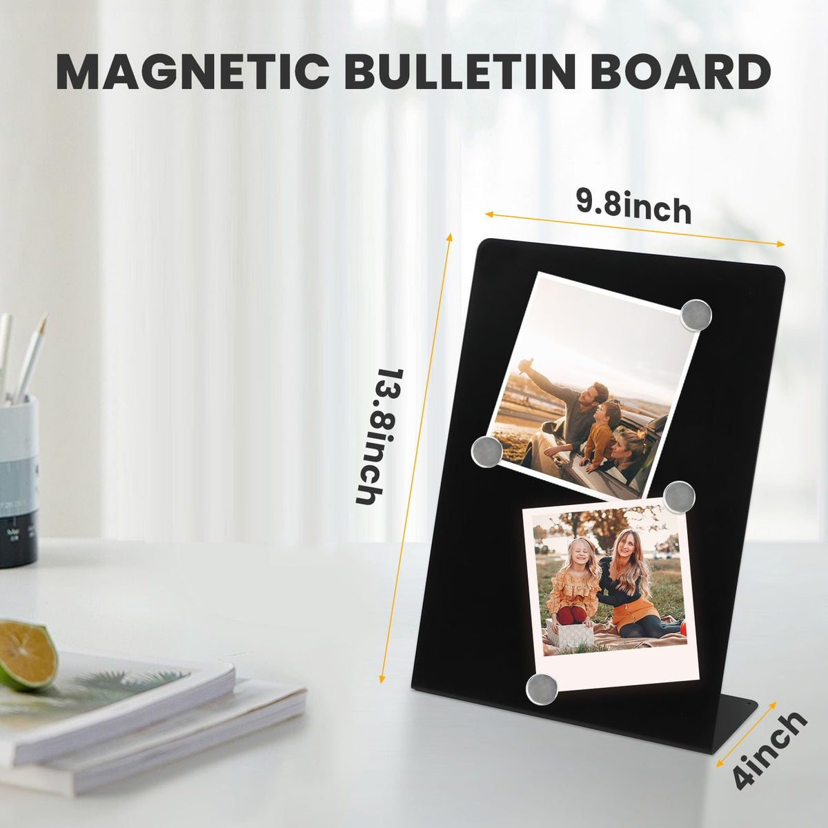Solryne 2 Pack Magnet Bulletin Board, 13.8 x 9.8 inch Large Magnetic Board, Display for Memos, Photos & Documents, Magnet Display Stand for Home, School, Kitchen, Office, Hotel (Black)