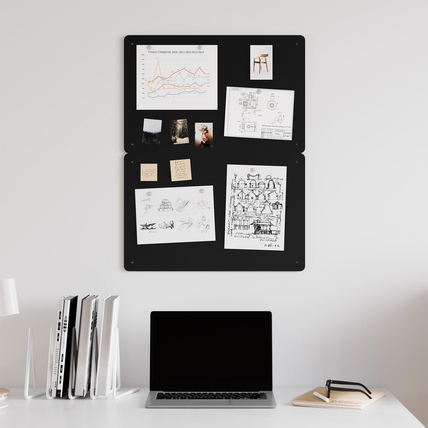 2 Pack Magnetic Board for Wall, 17.5" x 11.4" Magnet Bulletin Memo Board, Metal Sheets to Display Magnetic Letter Number Souvenir, Notes, Poetry, Photos, Black