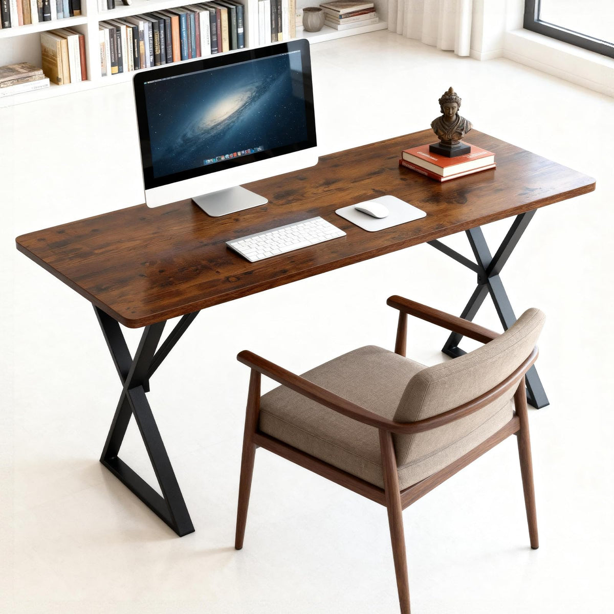 SMILHELTD Heavy Duty Office Desk Industrial Grade Computer Desk with 1" Thick Desktop & 1 mm Reinforced Metal Frame Sturdy Workstation for Home Office Gaming Dorm 47.2" W x 23.7" D x 29" H