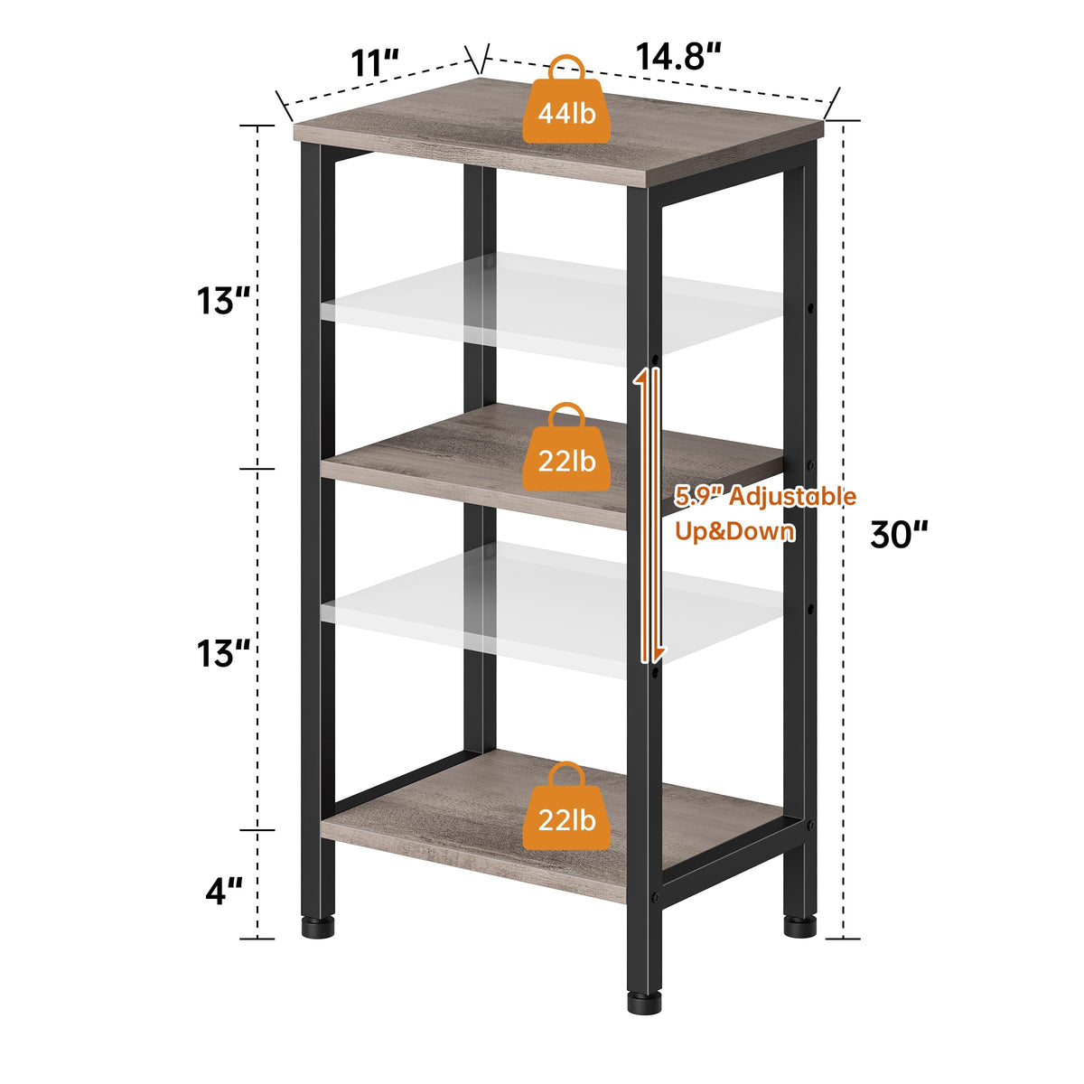 Asgolion Small Grey Side Table, Tall End Table with Adjustable Shelf for Living Room, Grey Nightstand, Accent Table Stand for Home Decor, Office, Greige