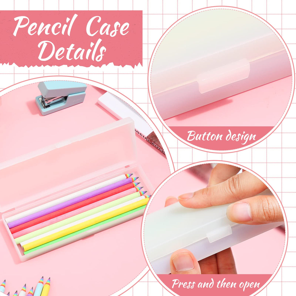 Yexiya 30 Pack Pencil Box Clear Plastic Pencil Case Bulk 7.2 x 2.4 x 0.9 Inches Pen Storage with Hinged Lid Stackable for Pens Crayons School Office Supplies Organization