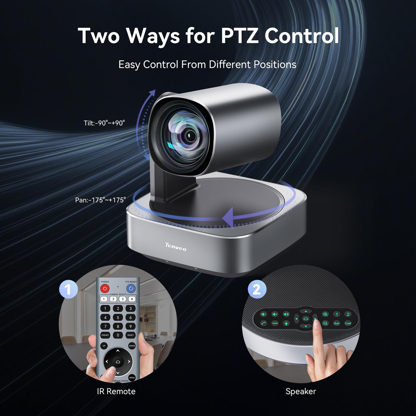 Tenveo 4K PTZ Conference Room Camera System, AI Auto-Tracking 12X Optical Zoom USB3.0 HDMI PTZ Camera and Bluetooth Speakerphone with 2 Expansion Mics Kit Wide Angle for Large Room Meetings