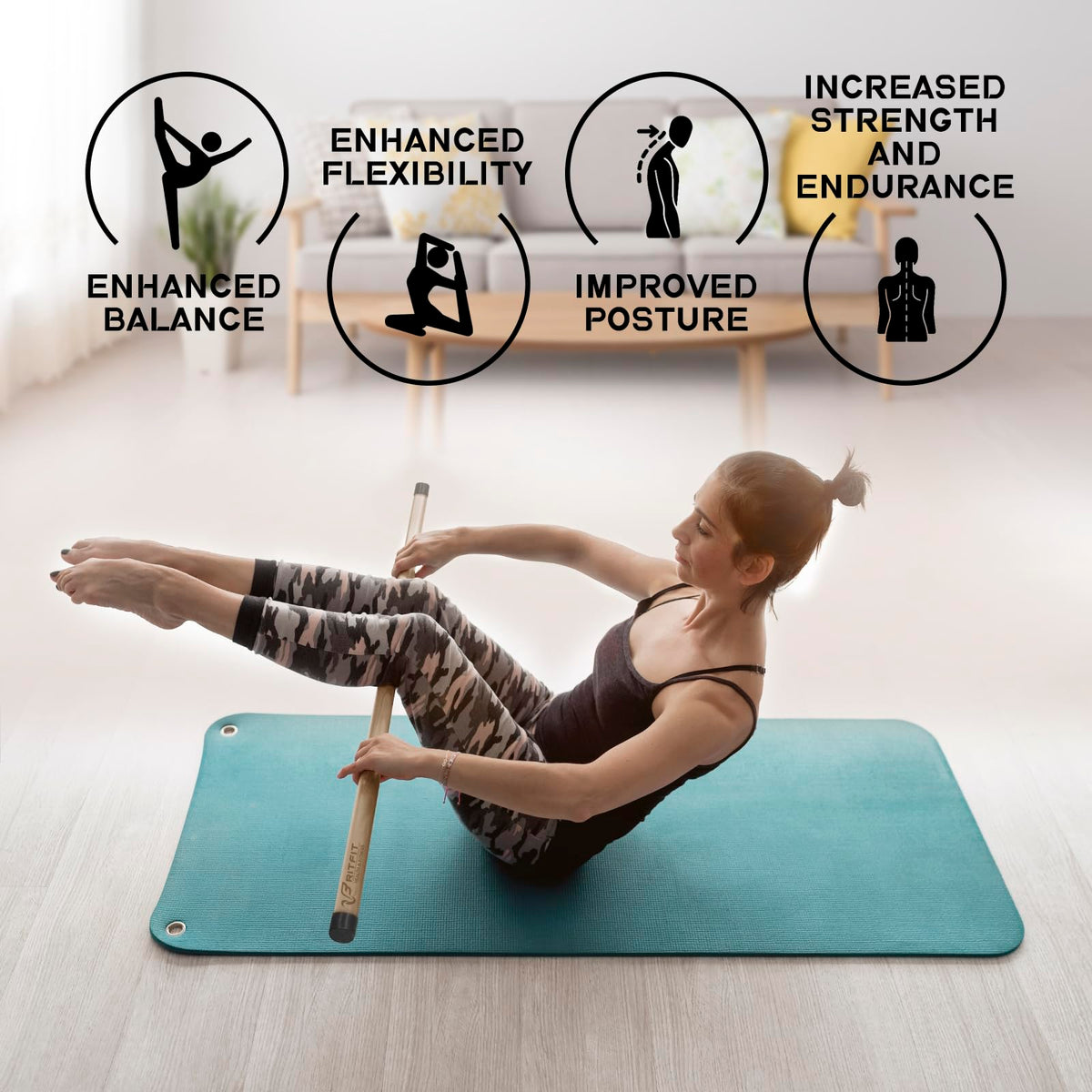 RitFit 5ft Natural Bamboo Yoga Stick, Exercise Stick, Stretching Stick, Versatile Tool for Yoga Practice, Stretching, Flexibility