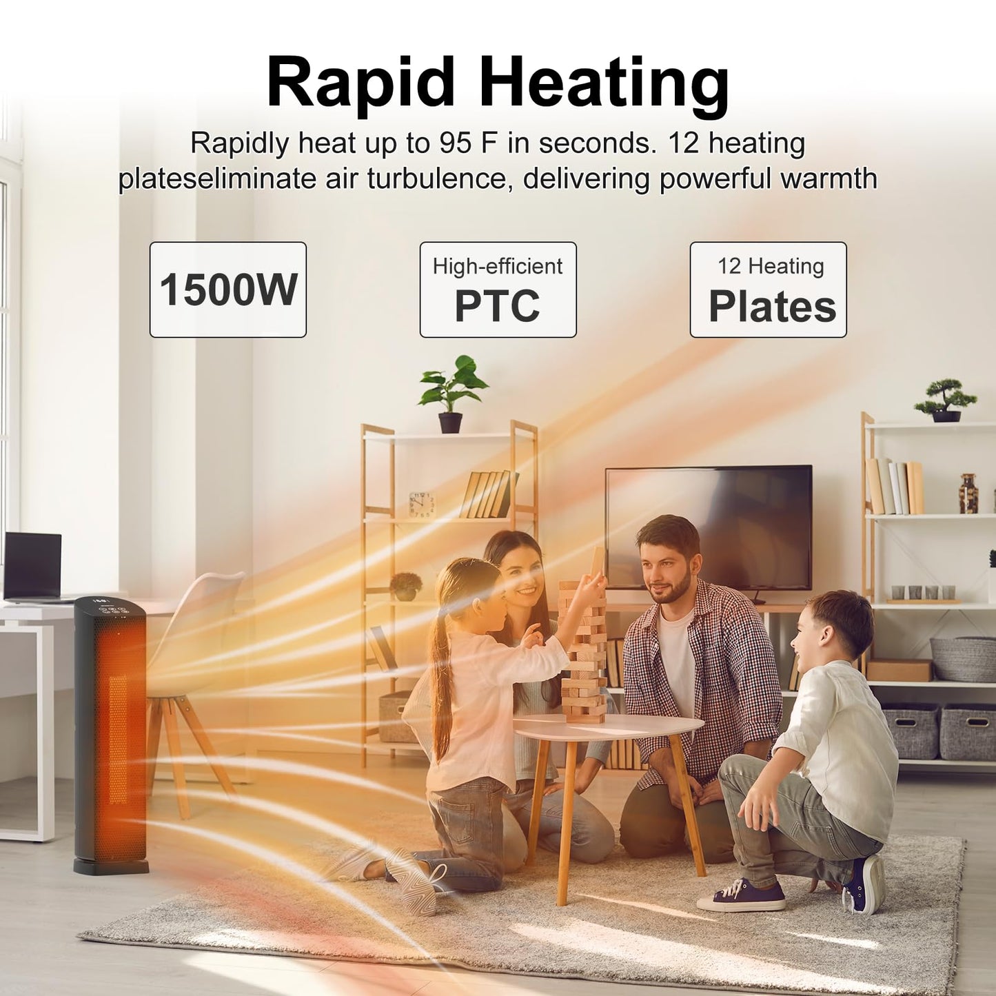 Space Heater for Indoor Use - 24 inches 1500W Ceramic Heater with Remote Control, 12 Hour Timer, Oscillation, LED Display, for Bedroom Office Indoor