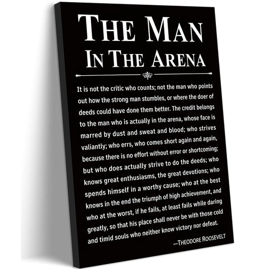 Office Inspirational Canvas Wall Art The Man in the Arena Painting picture Wall Decor Motivational Positive Quote Poster Print Artwork Gift for Men&Women Office Home Decoration 12x16 in Black Canvas