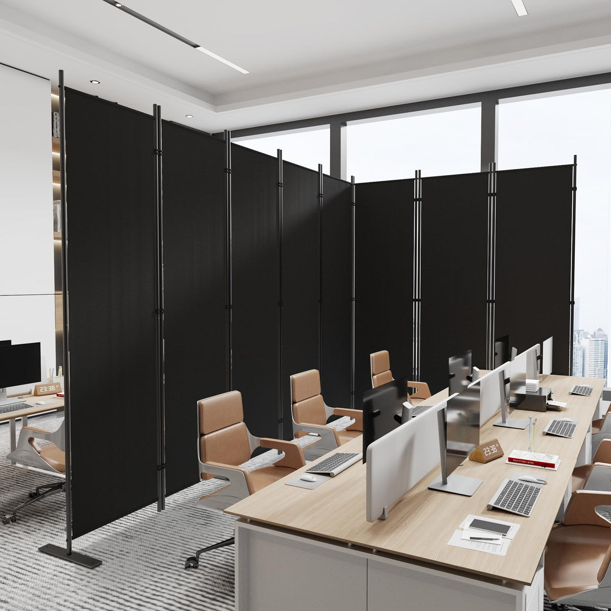 C-Hopetree 8 Panels Room Divider, 6 Ft Tall Indoor Folding Privacy Screen, Portable Partition Separator, Freestanding Separation Temporary Wall for Office, Bedroom, 160" W X 71" H, Black