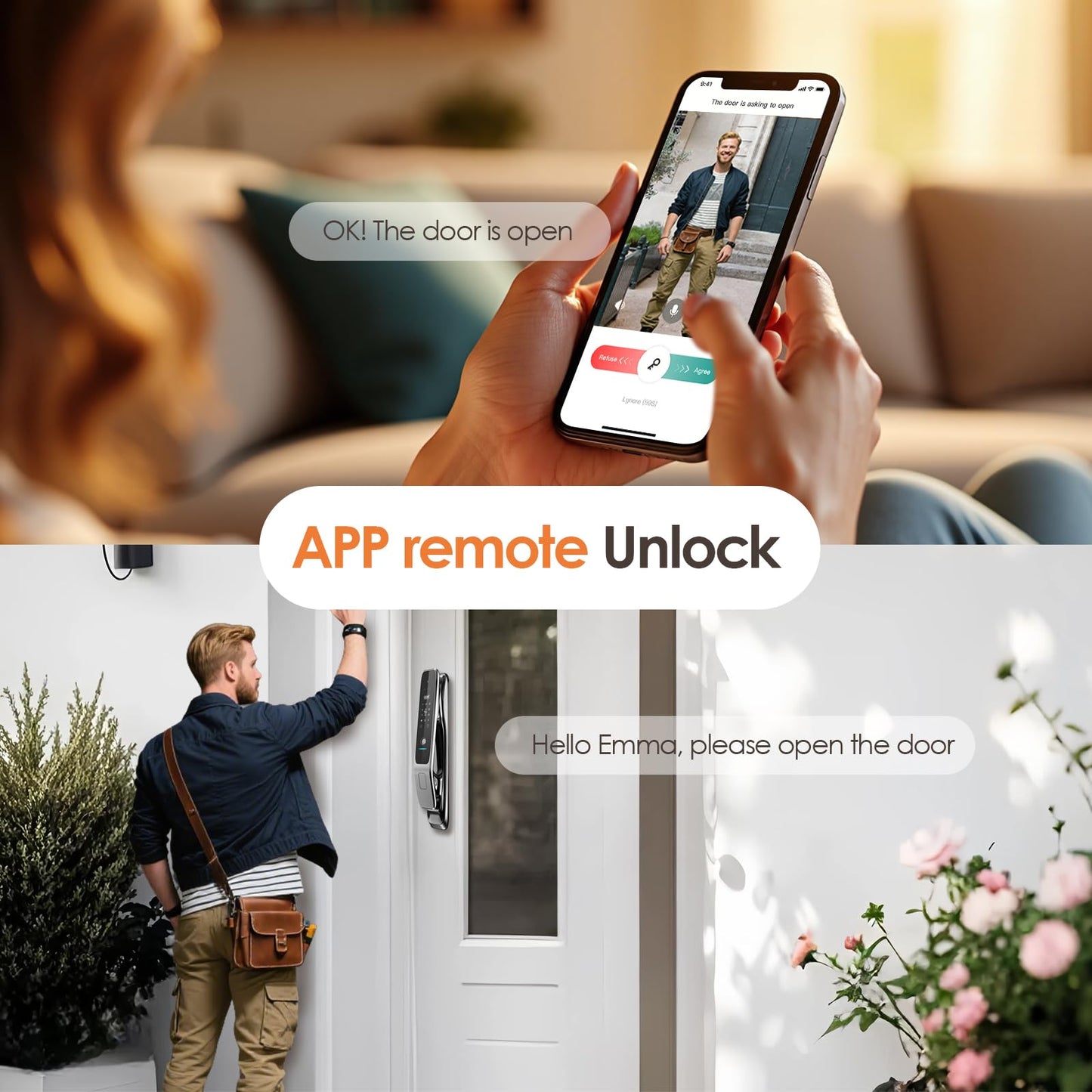 Gooway 3D Face Recognition Smart Lock with Camera & Handle, Palm Vein Keyless Entry, Video Doorbell, 8-in-1 Unlock, 4" HD Screen, 2-Way Talk, Tuya App, IP67 Waterproof, Door Lock for Front Door.