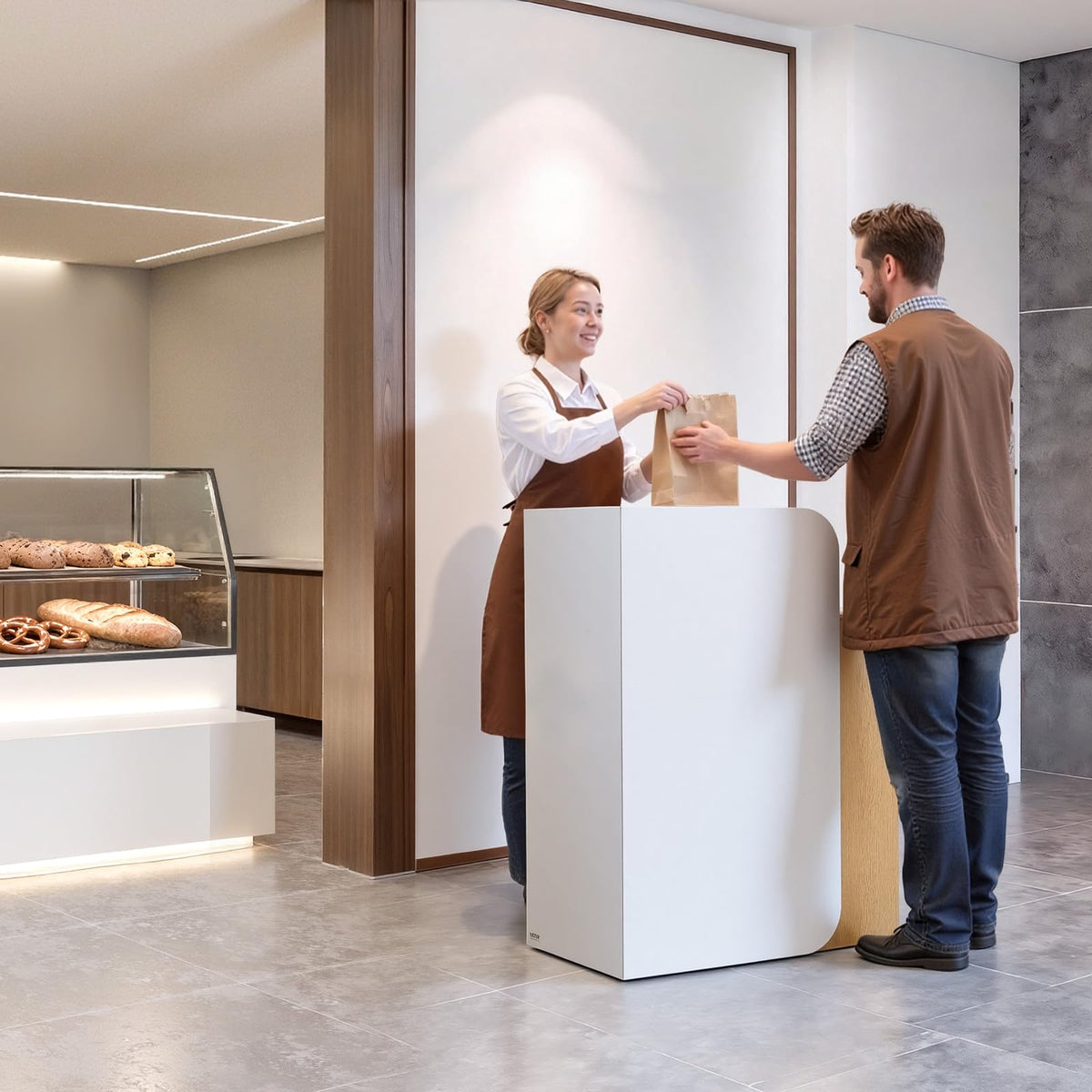VEVOR Reception Desk, 31.5 inch Rectangular Front Counter Table, Modern Office Reception Desk with LED Light, 2 Drawers & Power Outlets, Retail Counter Table for Checkout, Lobby, Beauty Salon, Office