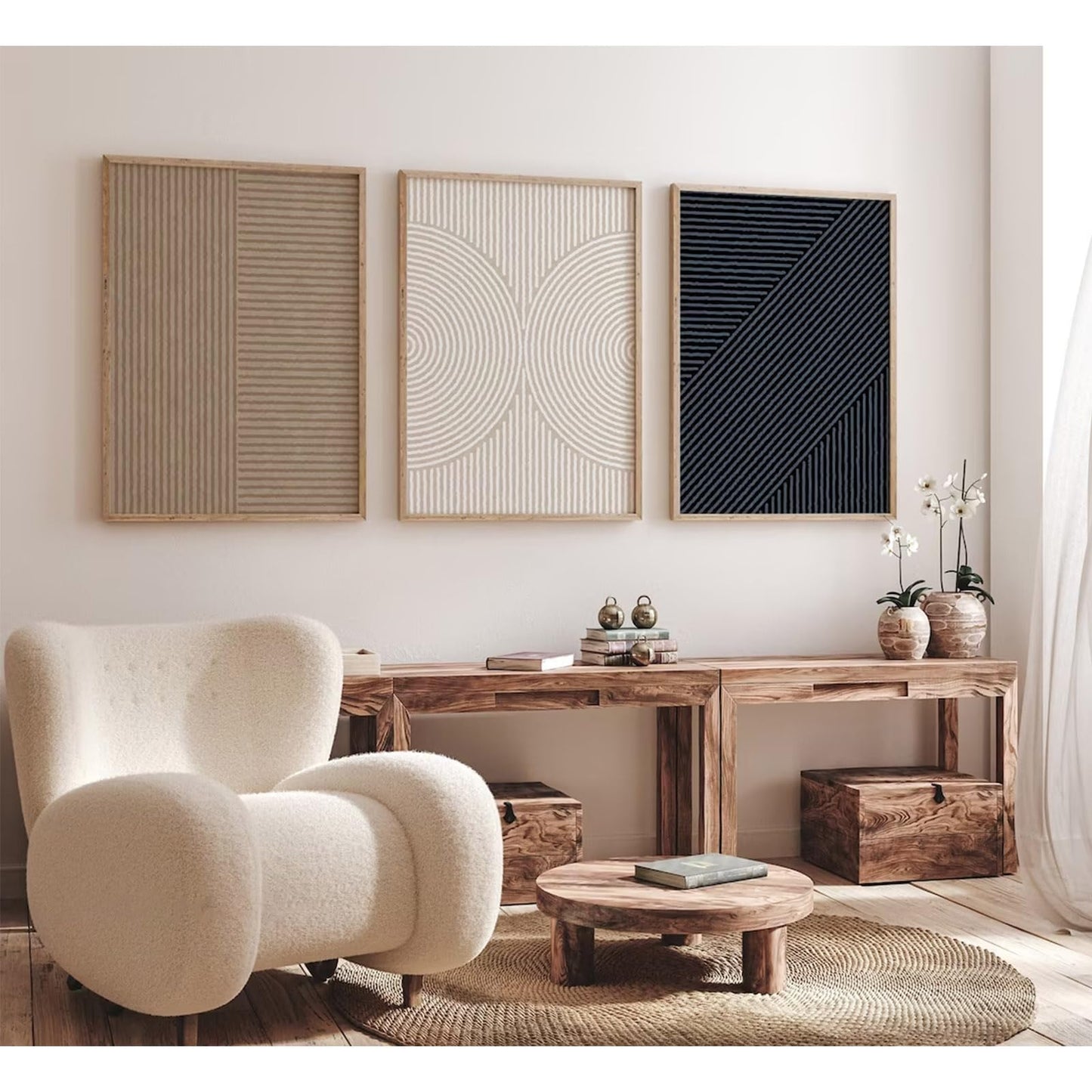Modern Abstract Pictures Wall Art Boho Neutral Canvas Wall Art Minimalist Wall Decor Black Brown Artwork Abstract Modern Painting Prints for Living Room Bedroom 16x24 Inch Set of 3 (UNFRAMED)