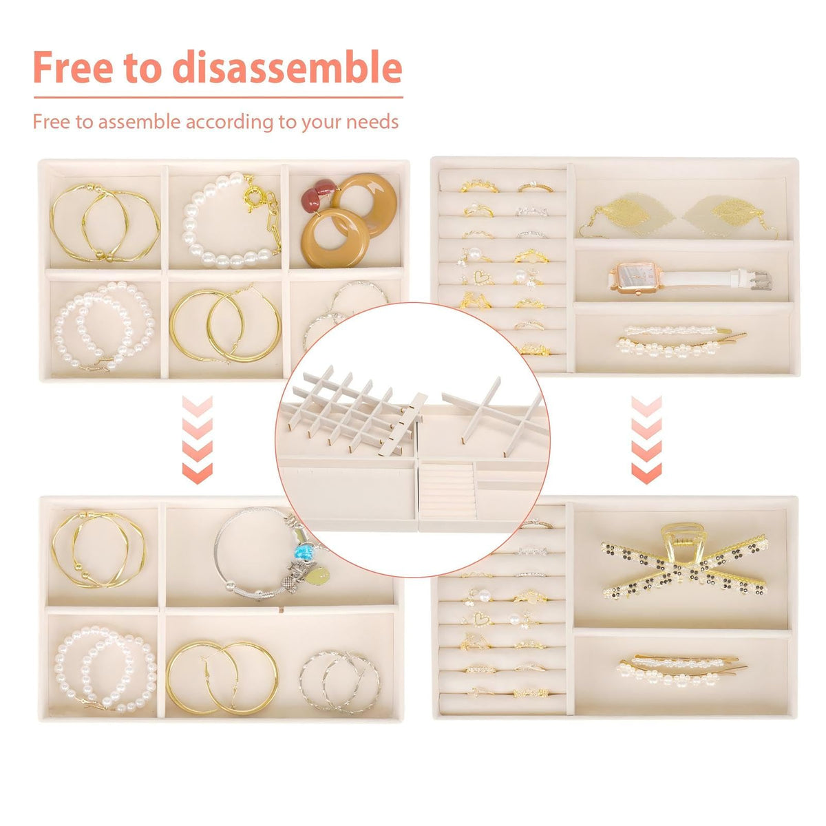 Cirhy Velvet Jewelry Drawer Organizer Trays – Stackable Jewelry Trays for Drawers, Set of 4 Jewelry Organizer for Drawer Inserts, Display Storage Box for Earrings, Rings, Necklaces, Bracelets