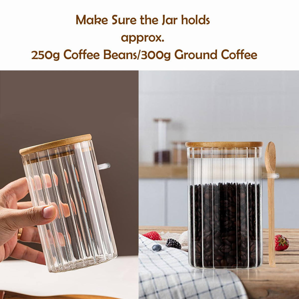 Steviieden 24 FL OZ Airtight Glass Jar with Bamboo Spoons Lids Overnight Oats Container Decorative Coffee Bar Food Storage Jar Cereal Nuts Salts Coffee Tea Flour Sugar Container Spice Jar