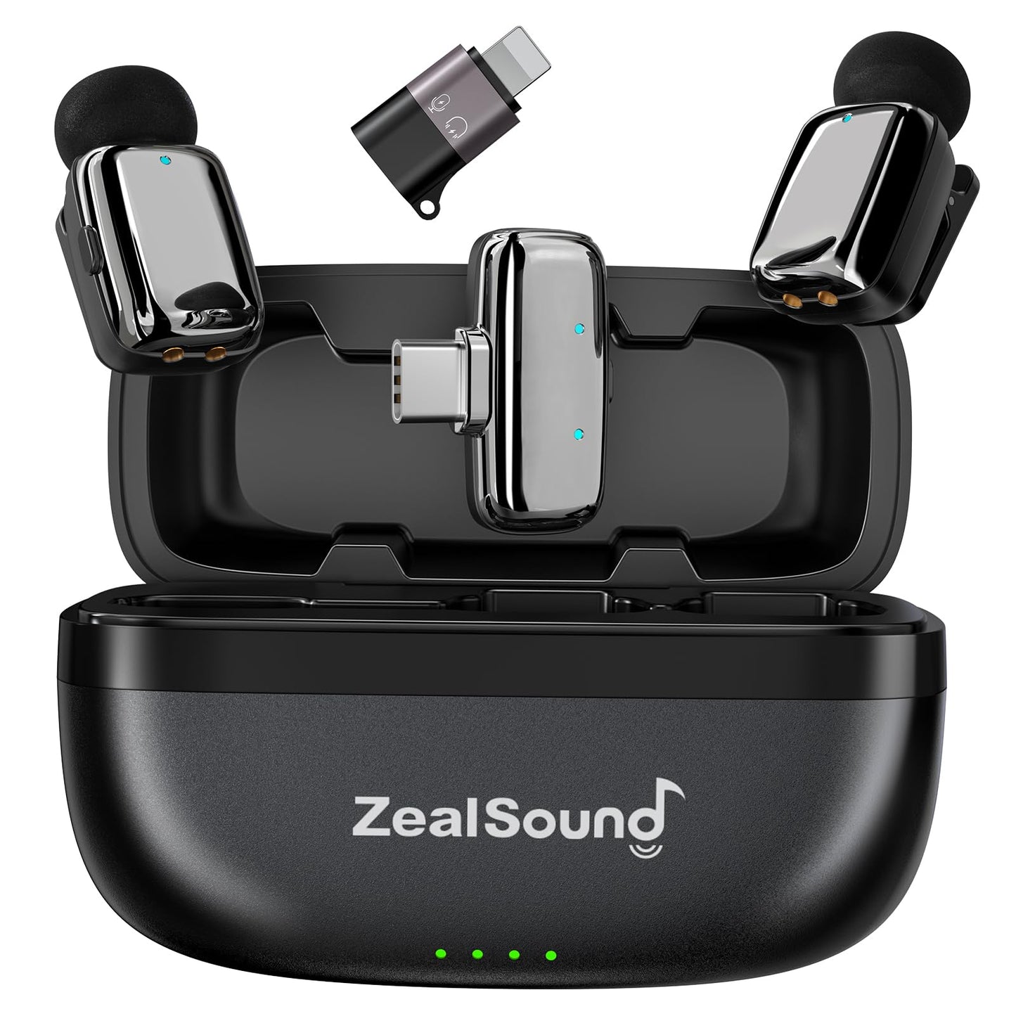 ZealSound Mini Wireless Lavalier Microphone for iPhone iPad Android, Dual Channel Wireless Microphones with Noise Cancellation, Mute & Volume Control, 33H Battery Case, USB-C & Lightning Plug & Play
