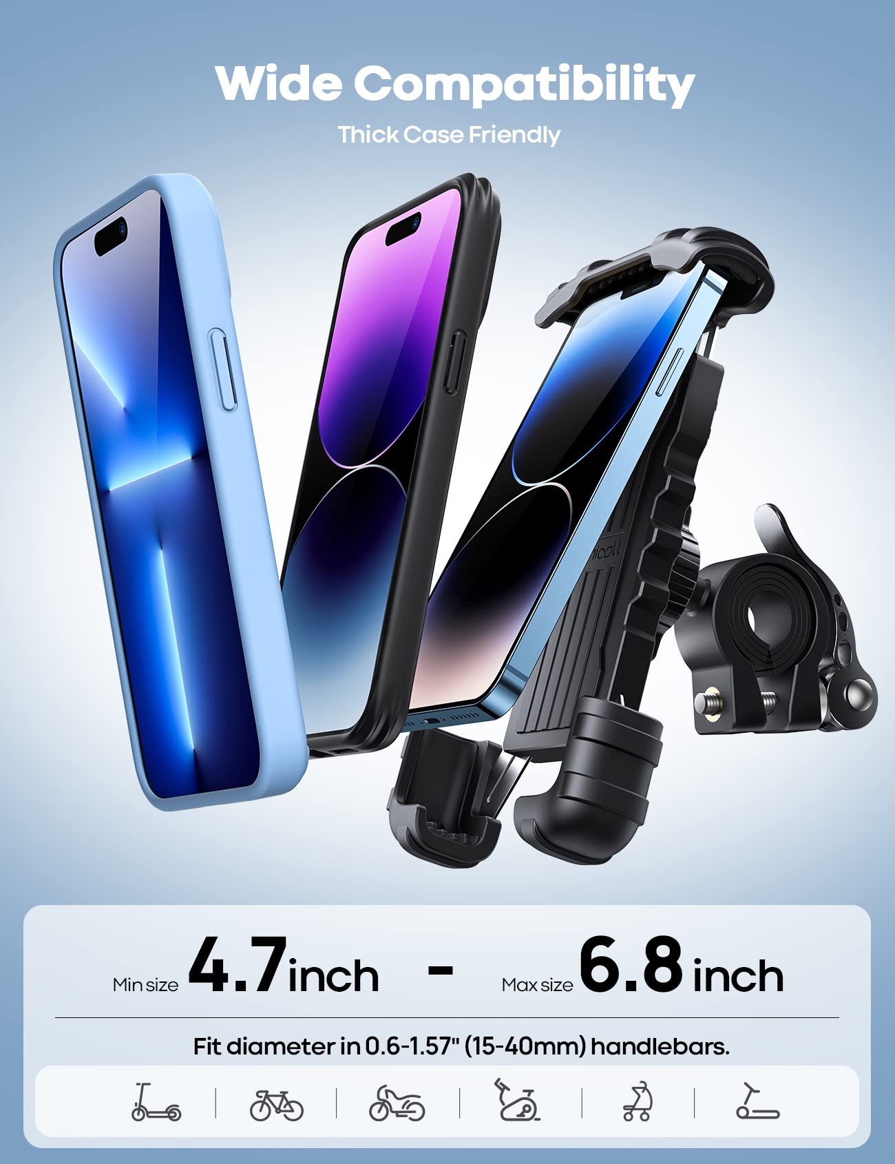 Lamicall Bike Phone Holder, Motorcycle Mount - Motorcycle Phone Holder, Handlebar Cell Phone Clamp, E-Bike Scooter Phone Clip for 4.7-6.8" Smartphones, iPhone 17 Air Pro Max, 16 15 Plus Mothers Day
