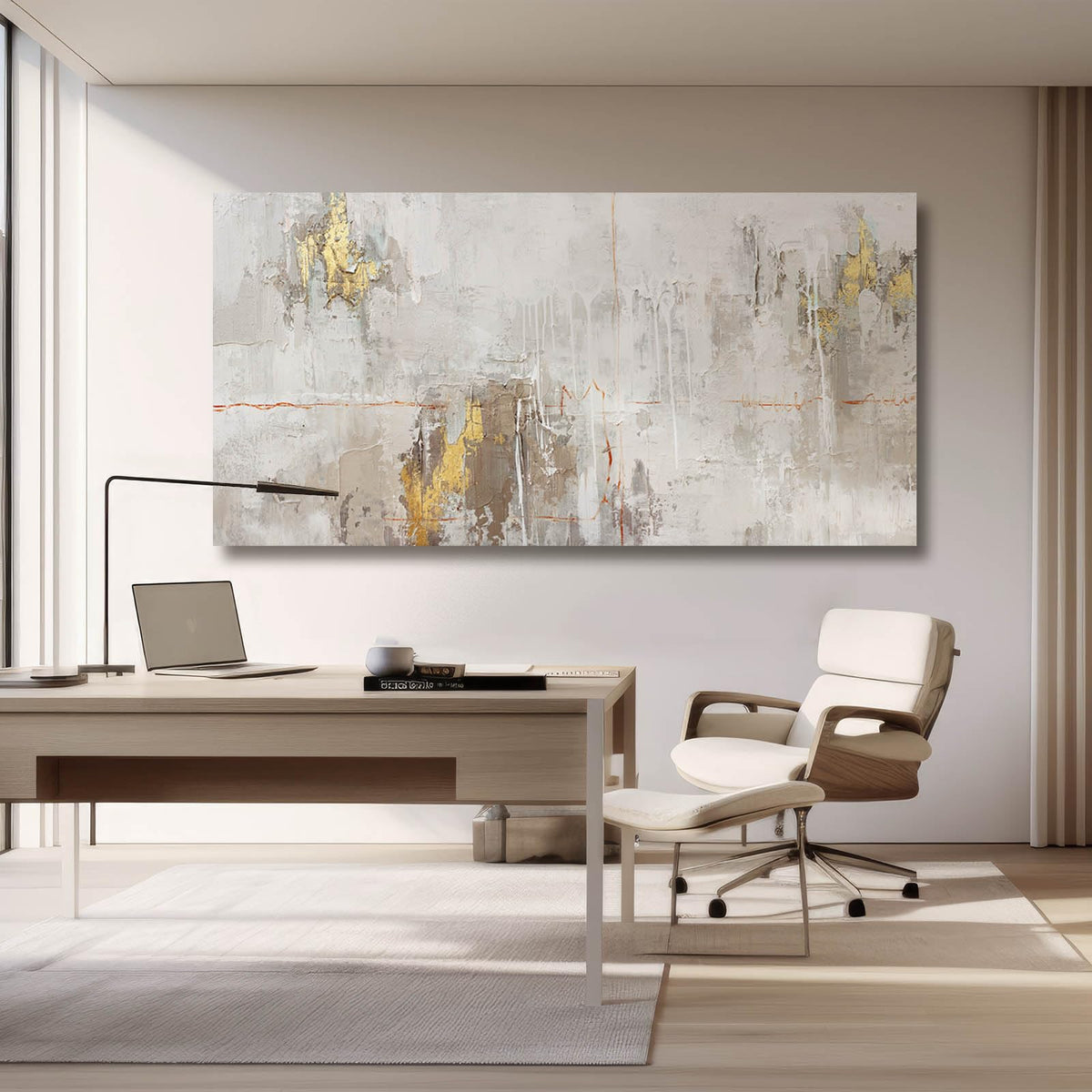 VAYIMDH White Abstract Artwork Home Decor Textured Wall Art for Office Master Bedroom Wall Decor Gold Painting for Walls 24x48 Inch Living Room Picture