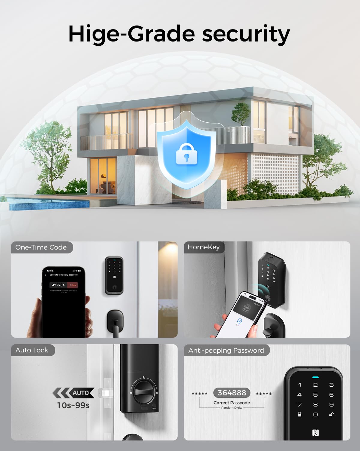 Smart Lock with Apple Home Key, Fingerprint Keyless Entry Door Lock Deadbolt for Front Door, Works with Homekit, Keypad, Auto Lock & Easy Install, US Tel Support