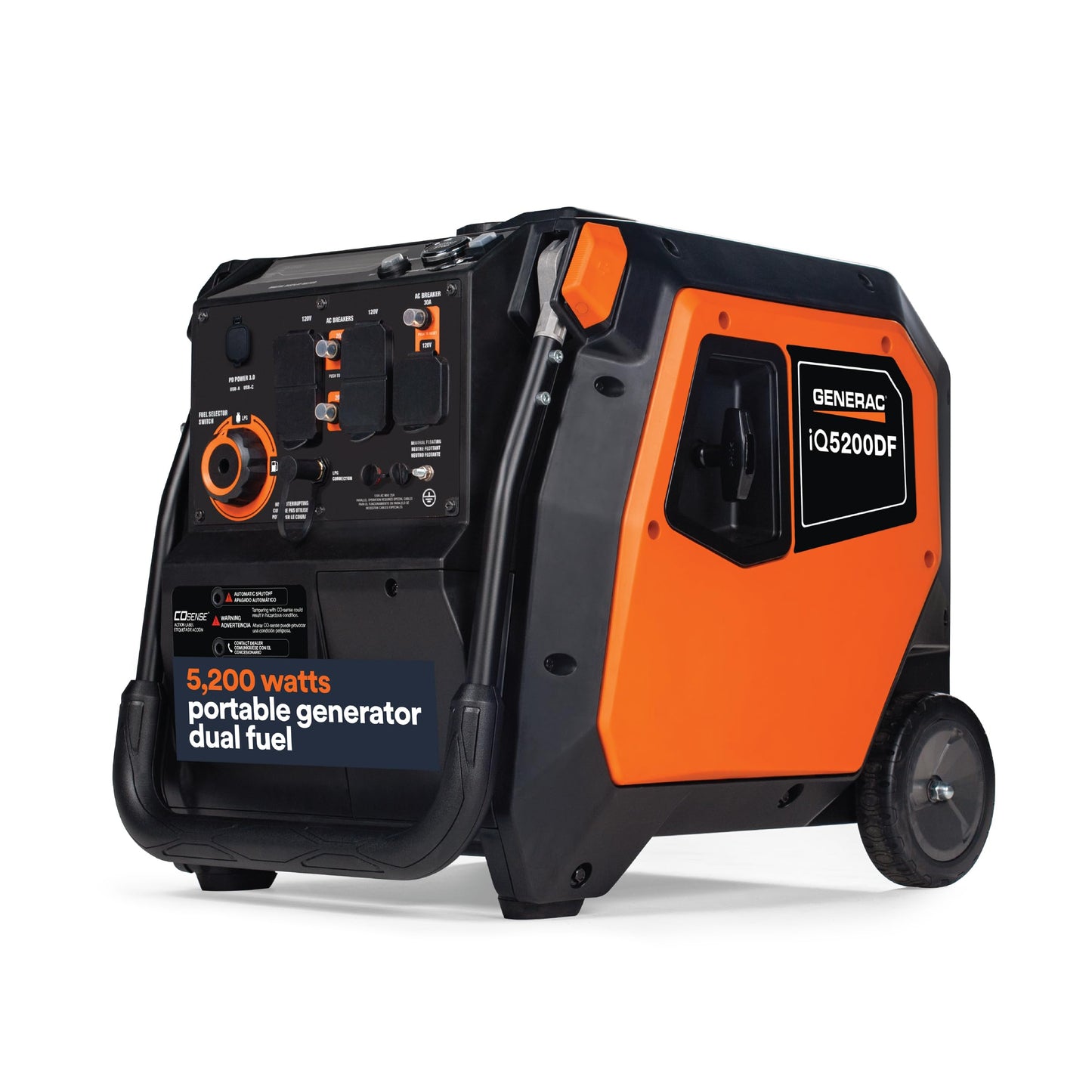 Generac 5,200-Watt Dual-Fuel Portable Inverter Generator - Gas and Propane Compatible - Quiet Operation - Produces Clean, Stable Power - Great for Home Backup, Camping, and RV Use