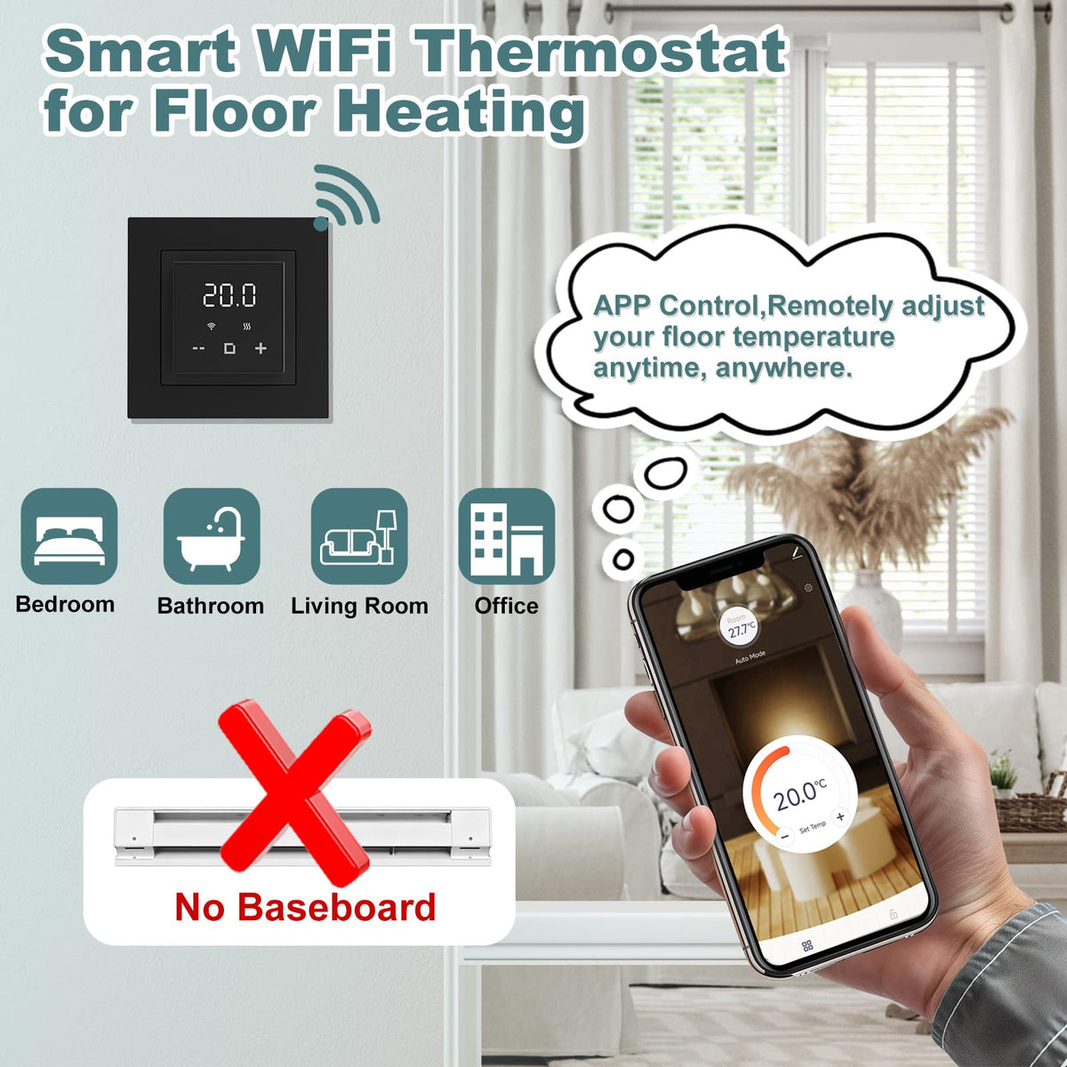 HEATIT Programmable Thermostat, WiFi Smart Thermostat for Electric Radiant Floor Heating with Touchscreen, 120V-240V Wide Voltage Range, Dual Sensing, Black