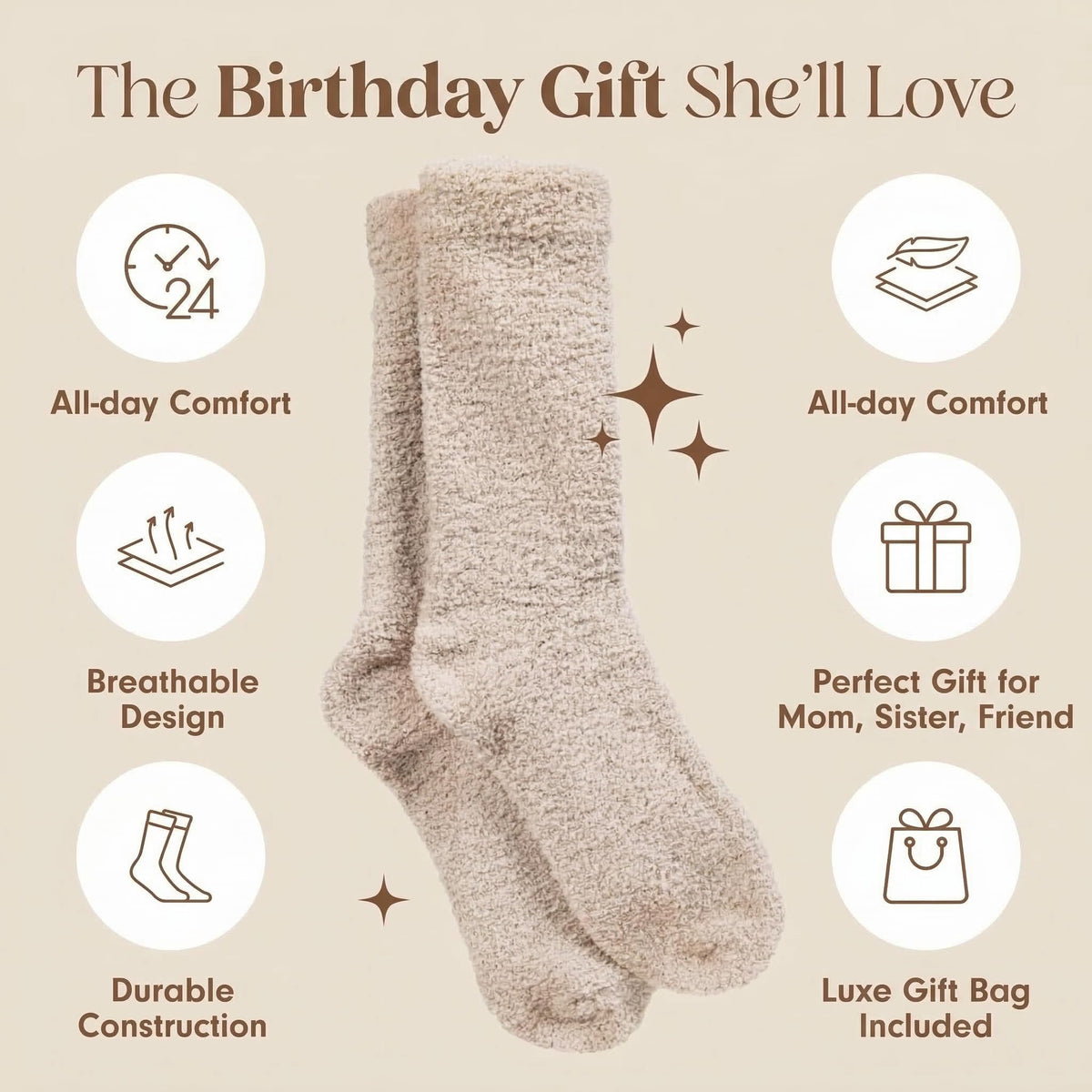 Unboxme Happy Birthday Gifts for Women - Ultra-Luxe Cloud Socks, Cozy Birthday Gift for Her - Super Soft Fuzzy Sleep Socks for Women & Men