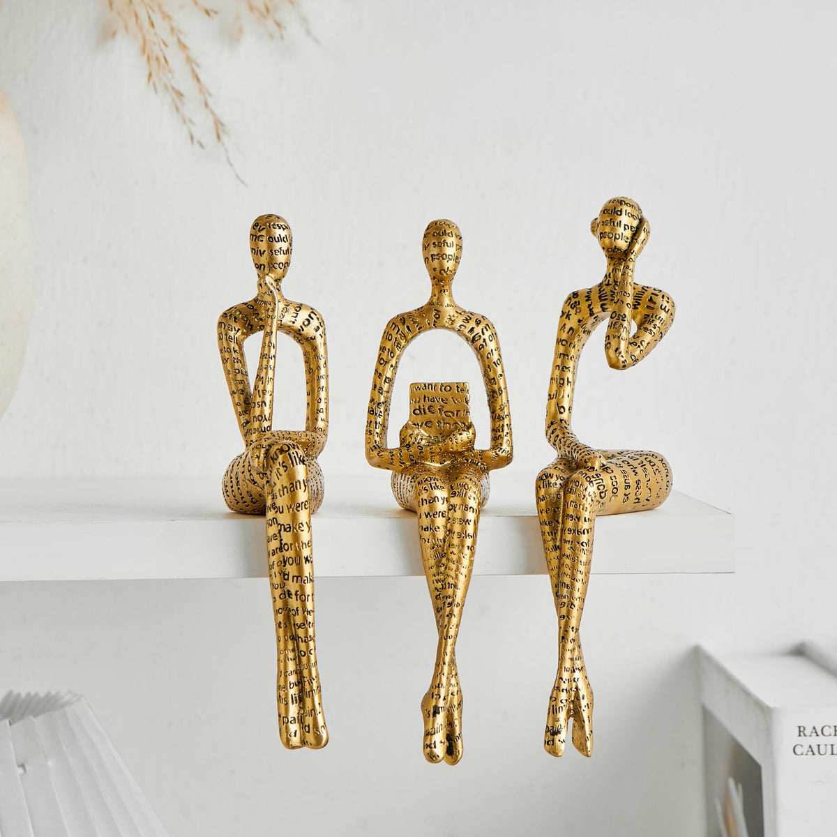 Octdays Gold Decor Thinker Statue, Abstract Art Sculpture Coffee Table & Bookshelf Decor Accents, Modern Living Room Office Decorations (Gold)