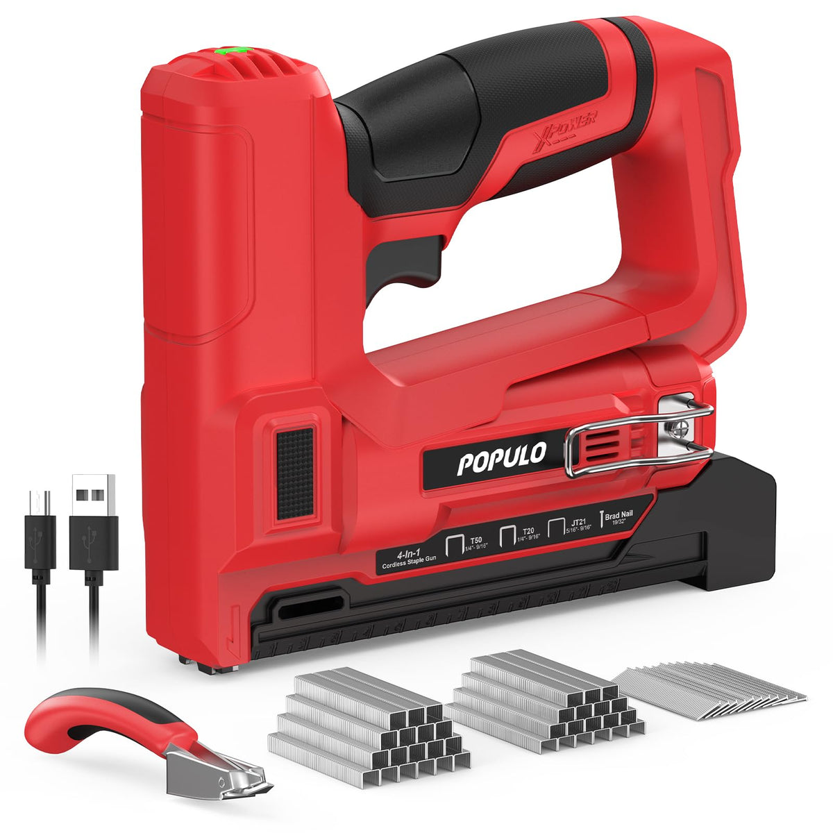 POPULO Electric Staple Gun 4 in 1 Cordless Stapler, 4V Rechargeable Band Nailer, Nail Gun Battery Powered with 2,000 Staples and Nails, Power Tacker Staple Gun for Wood, Upholstery, DIY