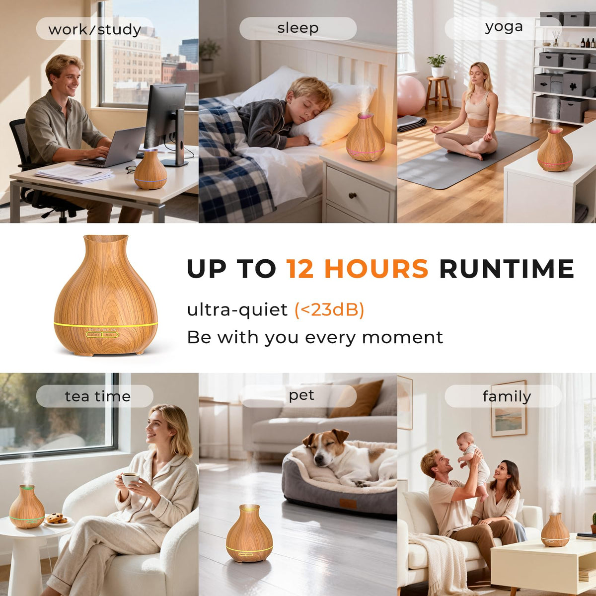 BZseed Aromatherapy Essential Oil Diffuser 550ml 12 Hours Wood Grain Aroma Diffuser with Timer Cool Mist Humidifier for Large Room, Home, Baby Bedroom, Waterless Auto Shut-off,7 Colors Lights Changing