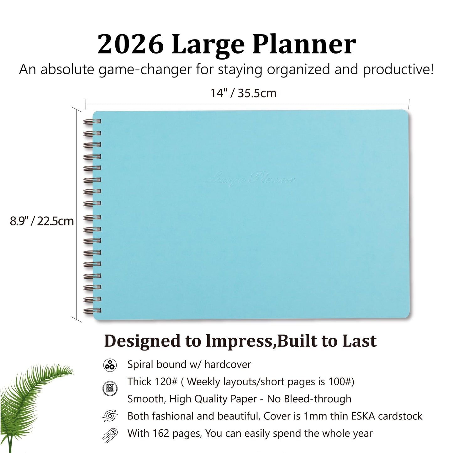 Leanga 2026 Planner, Dated Weekly & Monthly Planner with Goal Setting and Habit Tracker for Achieving Success, Academic Desk Calendar-13-1/2" x 9",Large Hardcover Dashboard Deskpad-Azure