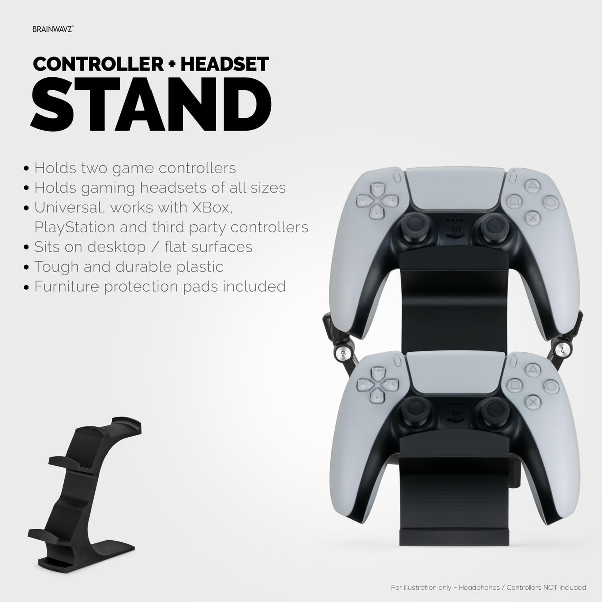 BRAINWAVZ The Gravitas - Headphone Stand & Game Controller Holder for Desk - Universal Design for All Types of Headsets & Gamepads (Black)