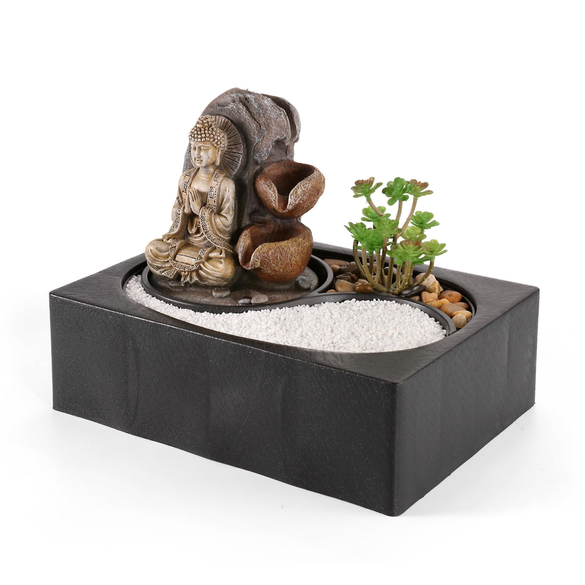 WICHEMI Waterfall Fountains Indoor Water Fountain Tabletop Fountain Zen Garden Buddha Fountain with LED Warm Light for Office Home and Bedroom Desktop Decor