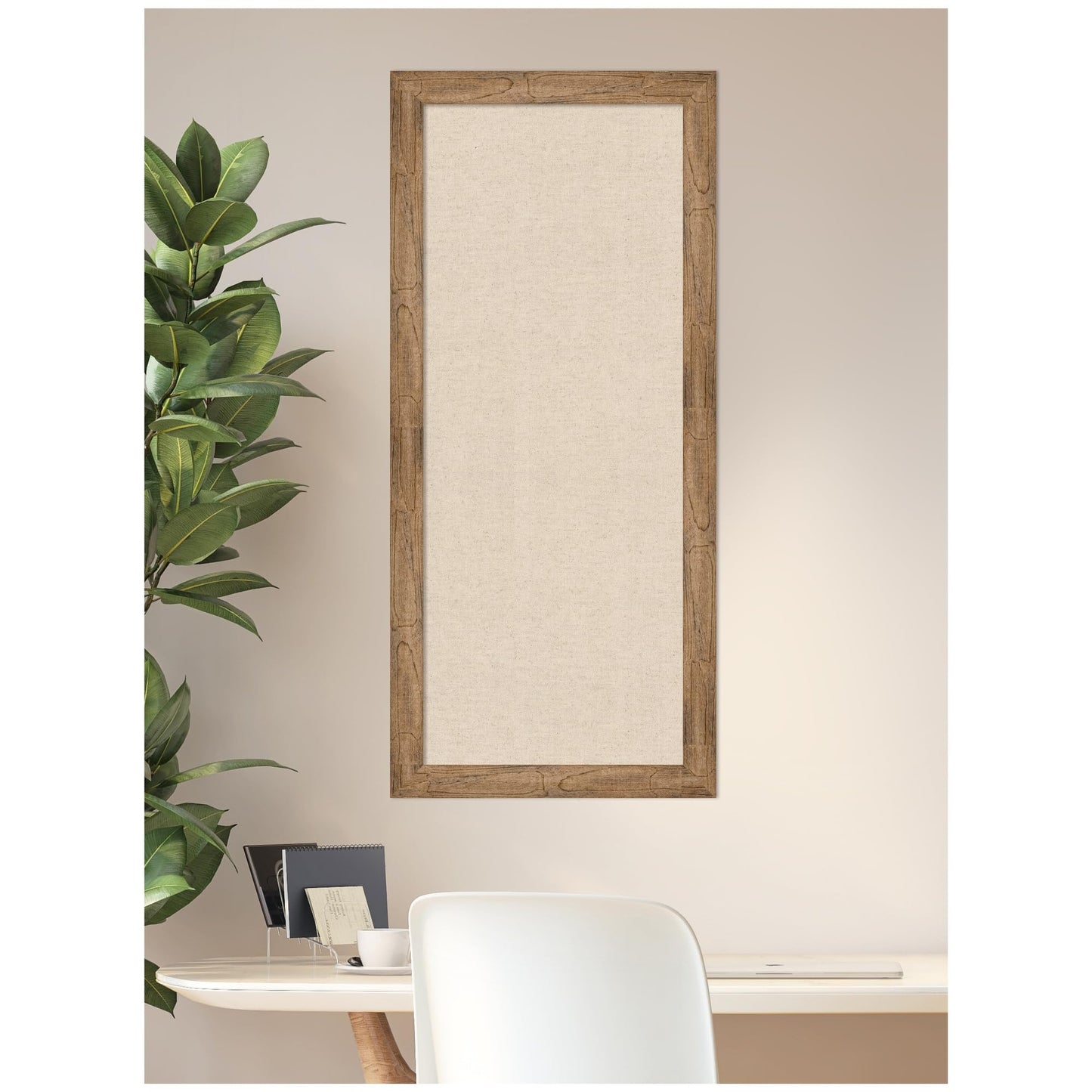 Kate and Laurel Framed Fabric Pinboard 20 x 44, Neutral Weave Printed Linen Rustic Farmhouse Bulletin Board for Use as a Vision Board or Wall Organization, Owl Brown Narrow Frame