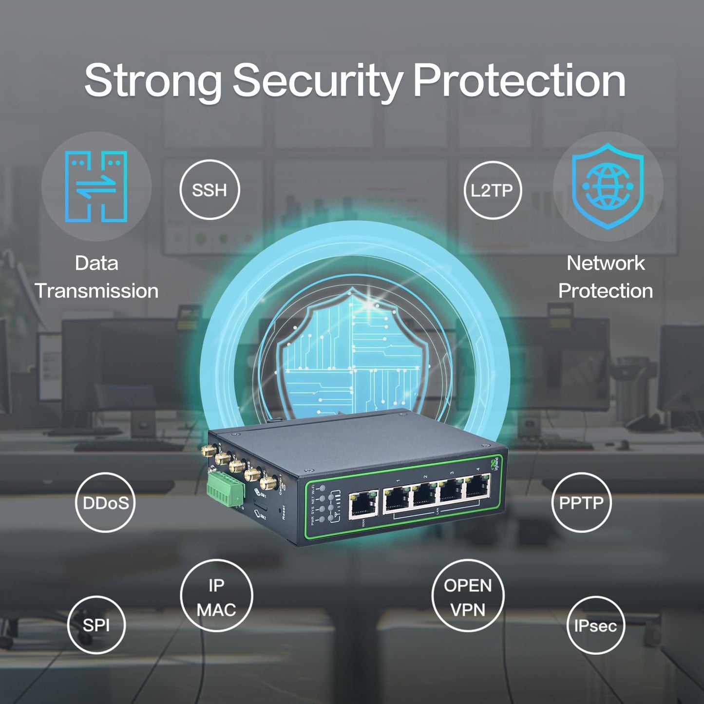 InHand Networks IR315, Industrial IoT 4G LTE VPN Router, 300Mbps Cellular + Wi-Fi, Dual SIM Slots,5 Ethernet Port, Din-Rail Mounted, Support AT&T, T-Mobile & Verizon (LTE CAT 6 & Serial Port & GNSS)