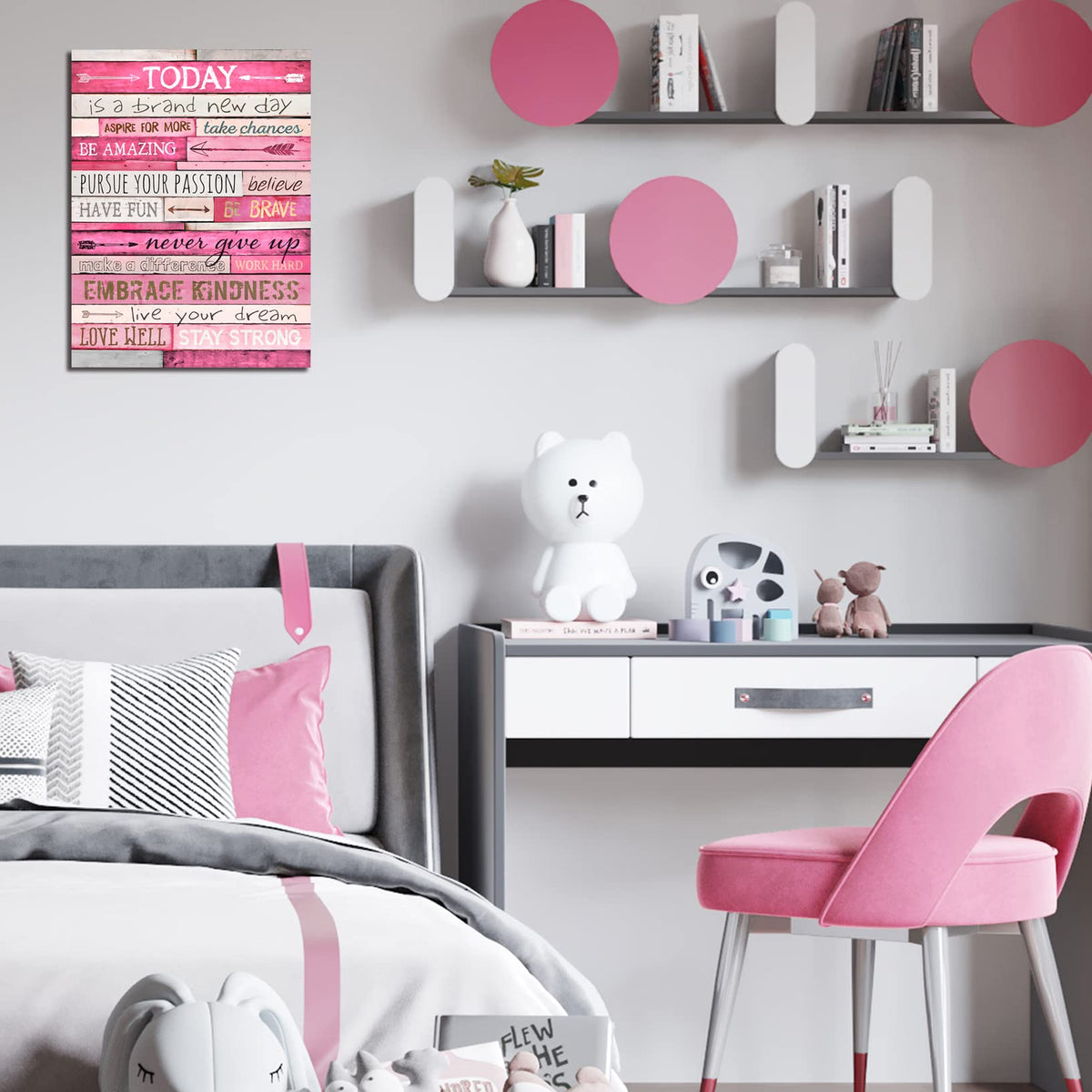 Pink Wall Decor - Inspirational Quotes Wall-Art - Motivational Bedroom Decor For Teen Girls - Office Gifts For Women With Framed Canvas Artwork Ready to Hang 15" W x 11.5" H