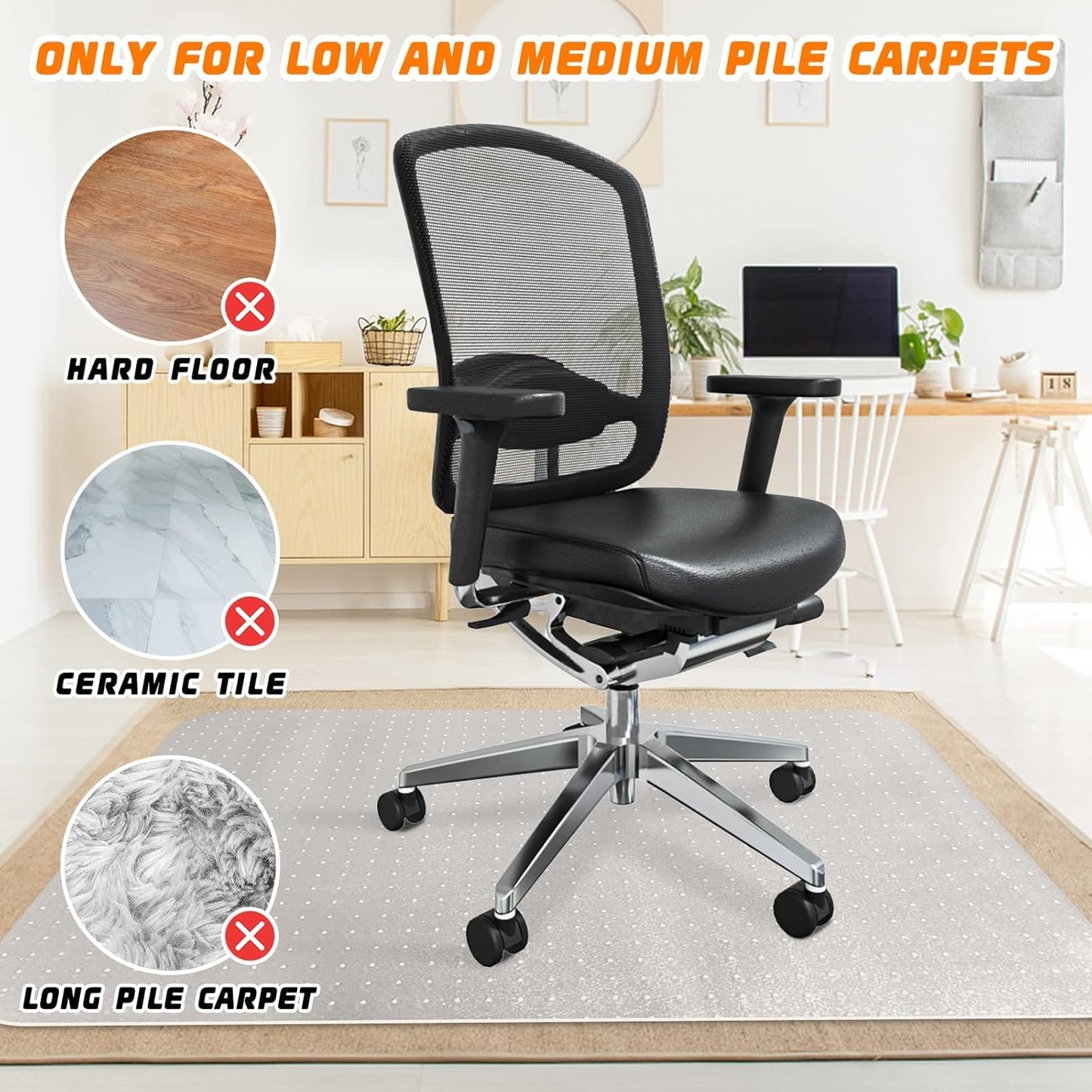 Office Chair Mat for Carpeted Floors, Desk Mats 48"X30" for Rolling Desk on Low Pile Carpets, Small Computer Gaming Plastic Floor Mats for Office Chair on Carpet, Easy Glide Without Curling
