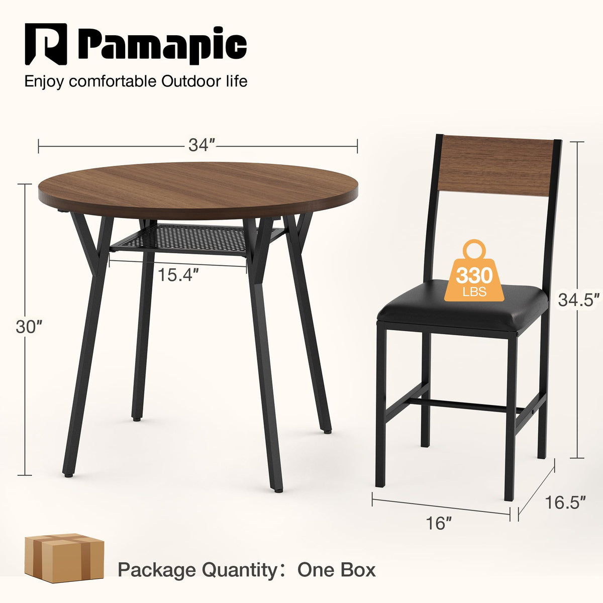 Pamapic Round Dining Table Set for 4, Kitchen Table and Chairs for 4, Dining Room Circle Dinner Pedestal Table, Solid Metal Frame,Space Saving Wood Small Kitchen & Dining Room Furniture,Walnut