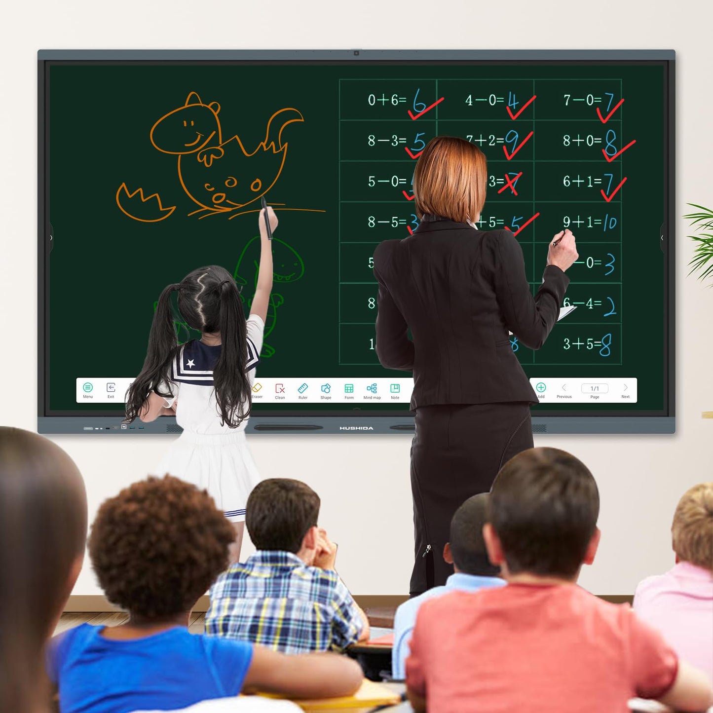 HUSHIDA 65 Smart Board, 4K UHD Interactive Whiteboard Built in Dual System and 48MP Camera, All in One Digital Whiteboard for Home, Classroom and Business (Wall Mount Included)