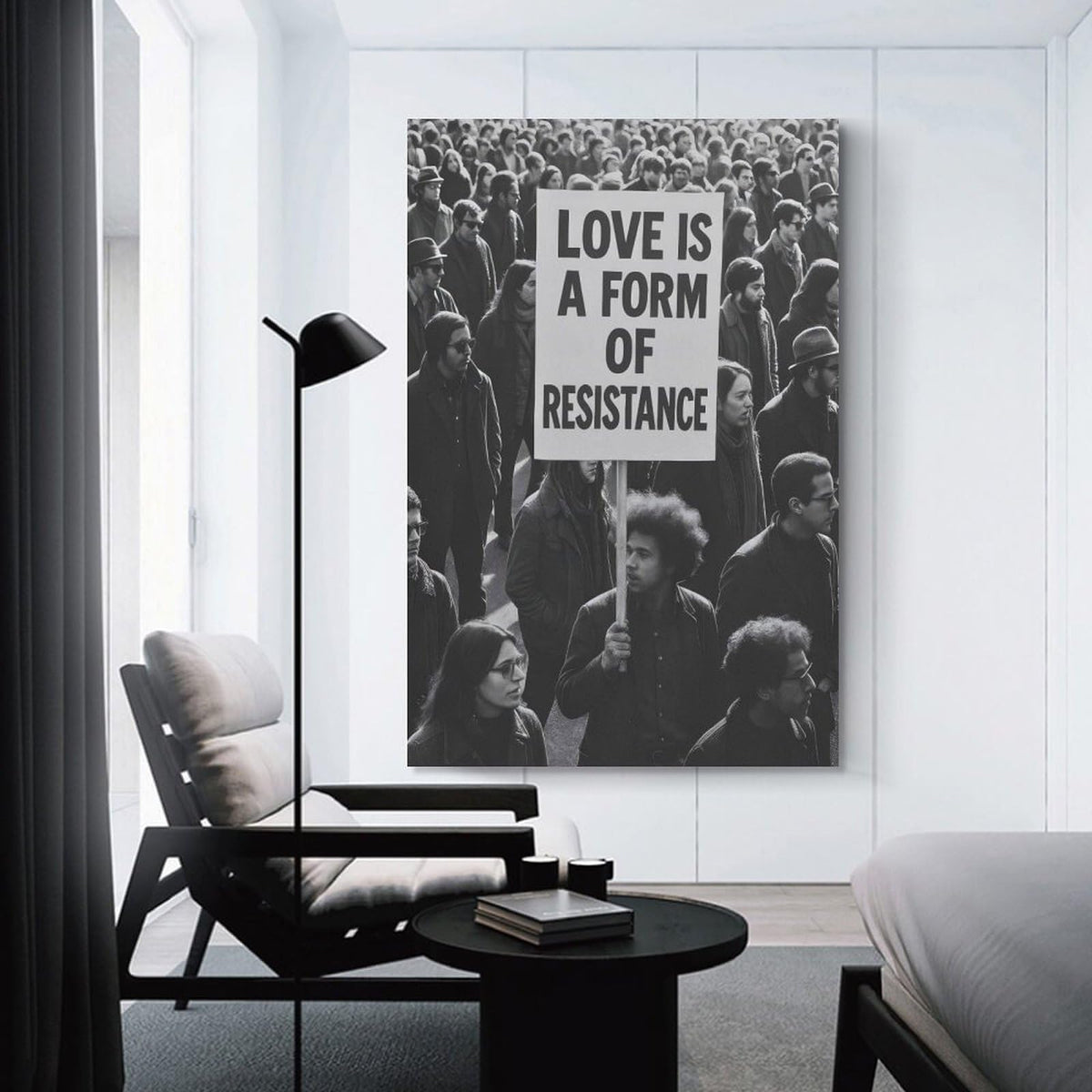 Love Is A Form of Resistance Protest Black And White Canvas Printing Wall Art Posters Prints Minimalist Scandinavian Equality Quote Wall Decor for Living Room Bedroom Office 12x18inch(30x45cm)