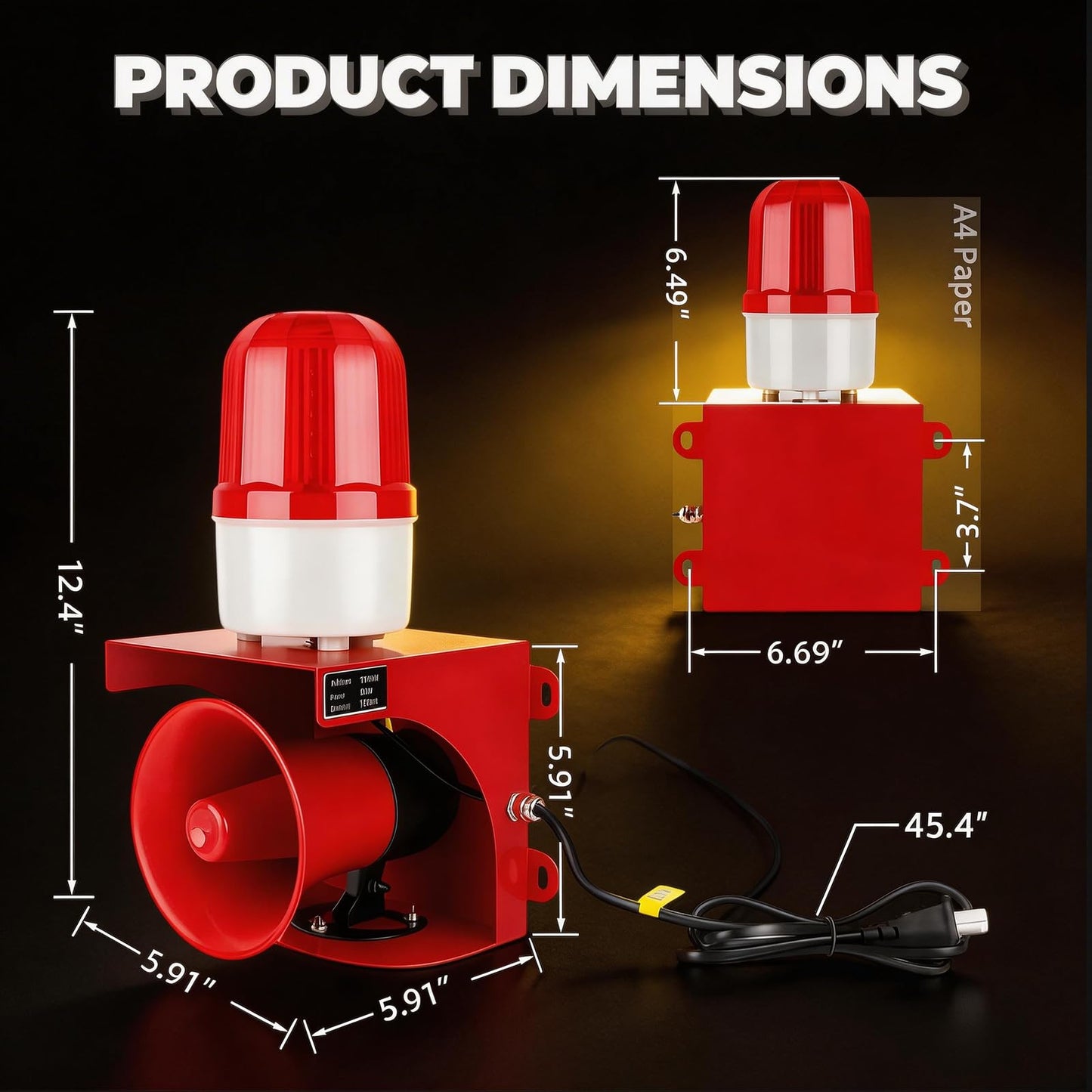 kbaoele AC110V Industrial Siren Alarm Strobe Light-120dB Loud Horn&Red Beacon Warning Light,Waterproof Indoor/Outdoor Safety Alarm for Emergency,Factory,Office,Fires,Tornado,Intruders,Animal Deterrent