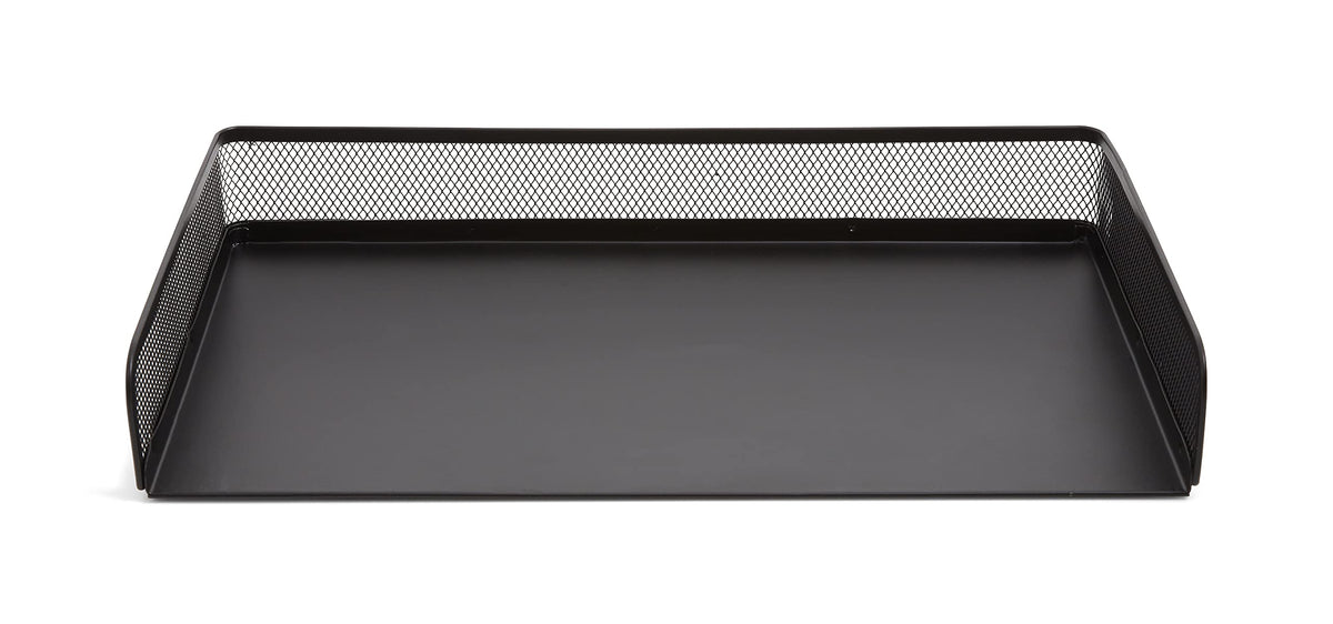 TRU RED Side‑Load Stackable Metal Letter Tray, Matte Black – Desktop Paper Organizer for Office Files & Documents