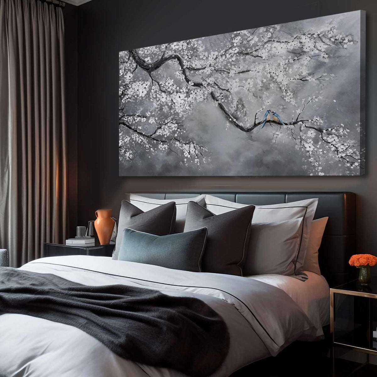 Artexist Canvas Wall Art/Grey Wall Decor 29"x58"/ Plum Blossom Oil Paintings/Large Artwork Wall for Living Room Bedroom Office Kitchen Home Decoration
