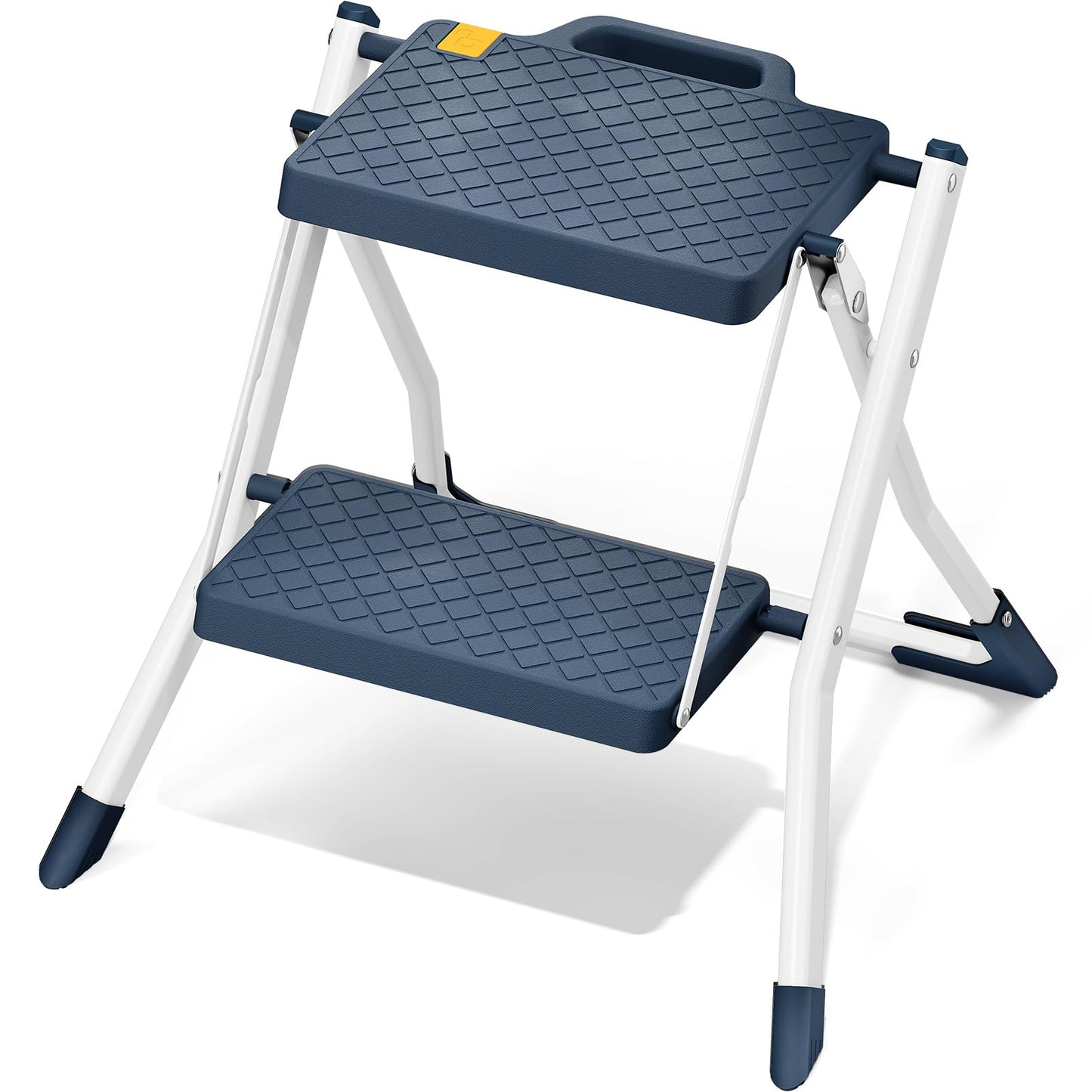 URACKIFY 2 Step Stool Foldable, Step Ladder with Non-Slip Rubber mat, Step Stool with Release Button, Lightweight Steel, Blue, for up to 330LBS.