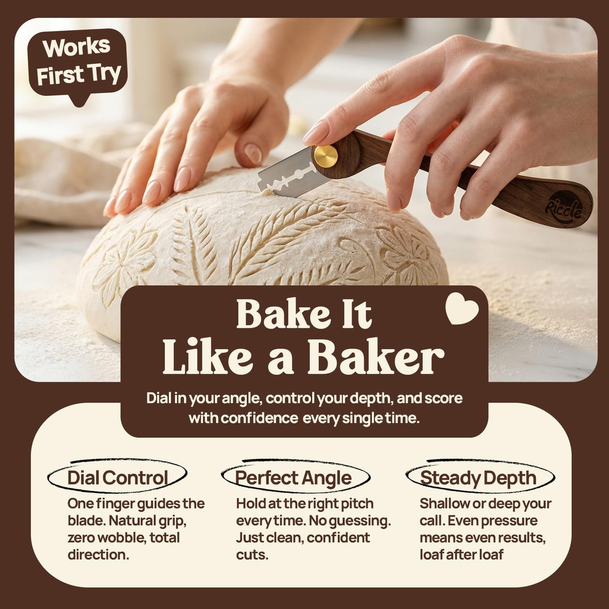 RICCLE Goose Bread Lame for Sourdough Bread, Walnut Wood Bread Scoring Tool with 15 Replacement Blades, Magnetic Safety Guard and Finger Sleeves for Artisan Baking